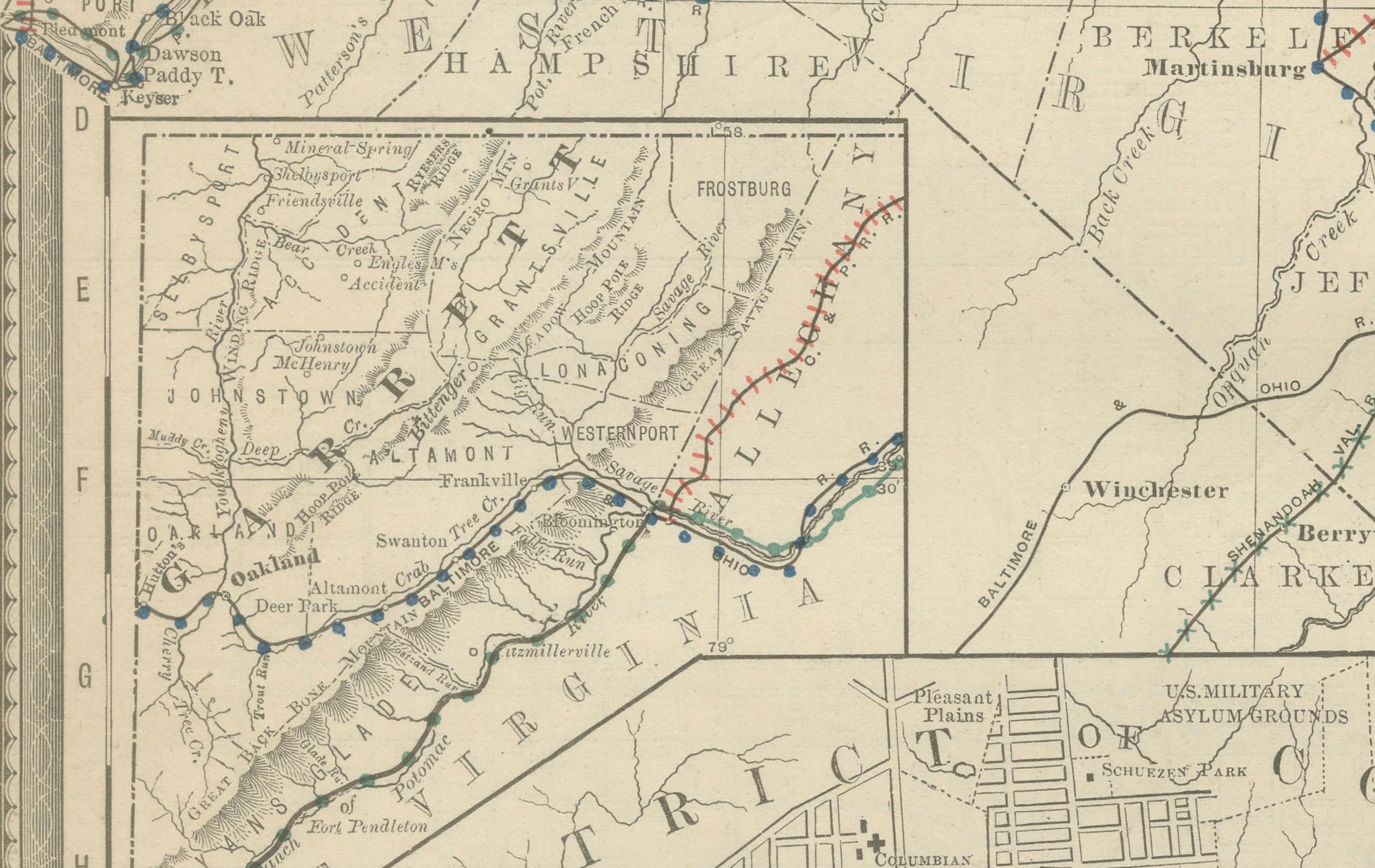 Mapa antiguo de Maryland, D.C. y Delaware  - Ferrocarriles estatales de línea antigua, c.1888 en venta 3