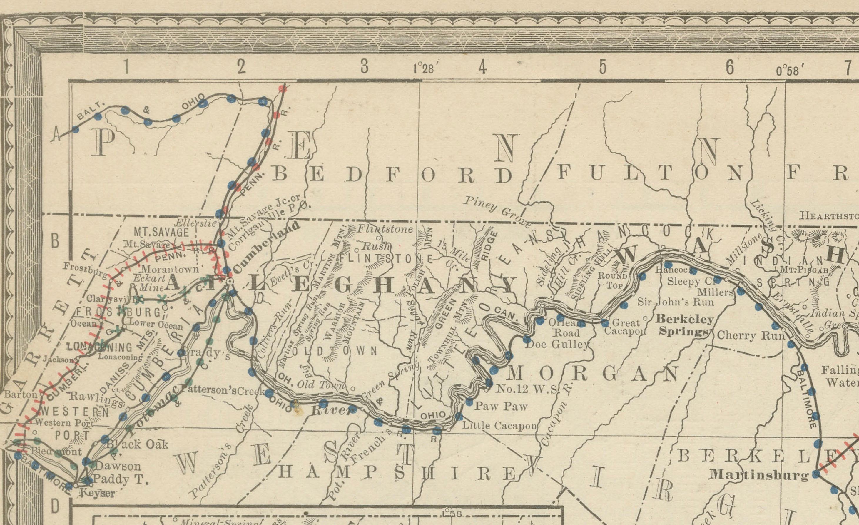 Mapa antiguo de Maryland, D.C. y Delaware  - Ferrocarriles estatales de línea antigua, c.1888 en venta 4