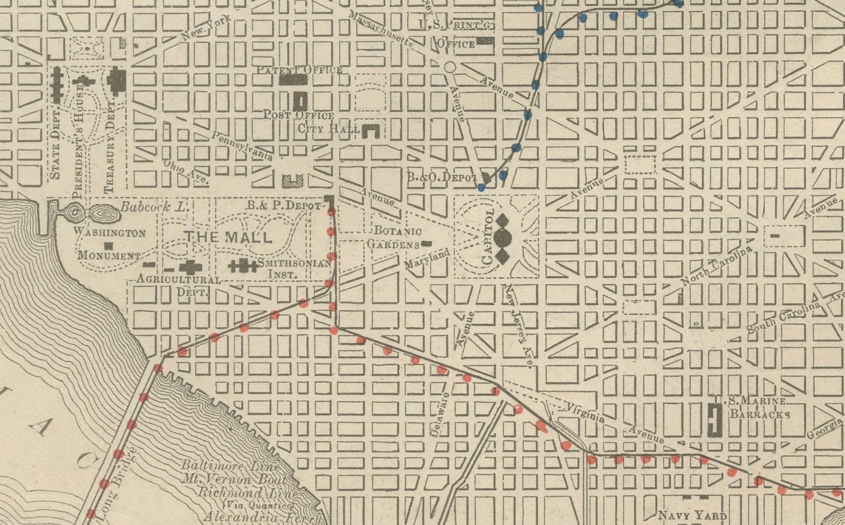 Mapa antiguo de Maryland, D.C. y Delaware  - Ferrocarriles estatales de línea antigua, c.1888 Estadounidense en venta