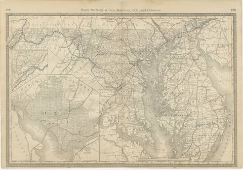 Maryland, D.C. & Delaware Antique Map – Old Line State Railroads, c.1888