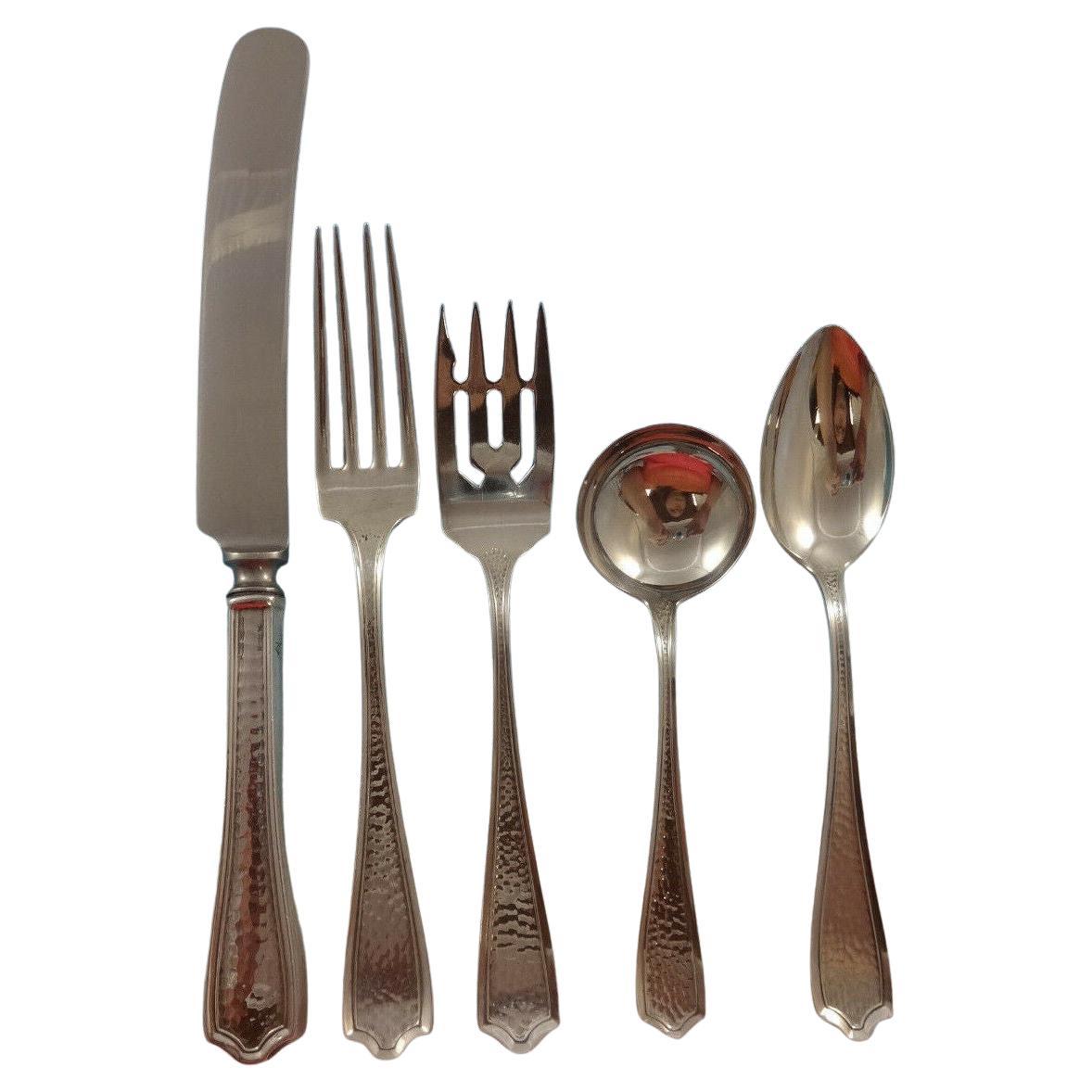 Maryland Hand-Hammered by Alvin Sterling Silver Flatware Set Service 46 Pieces For Sale