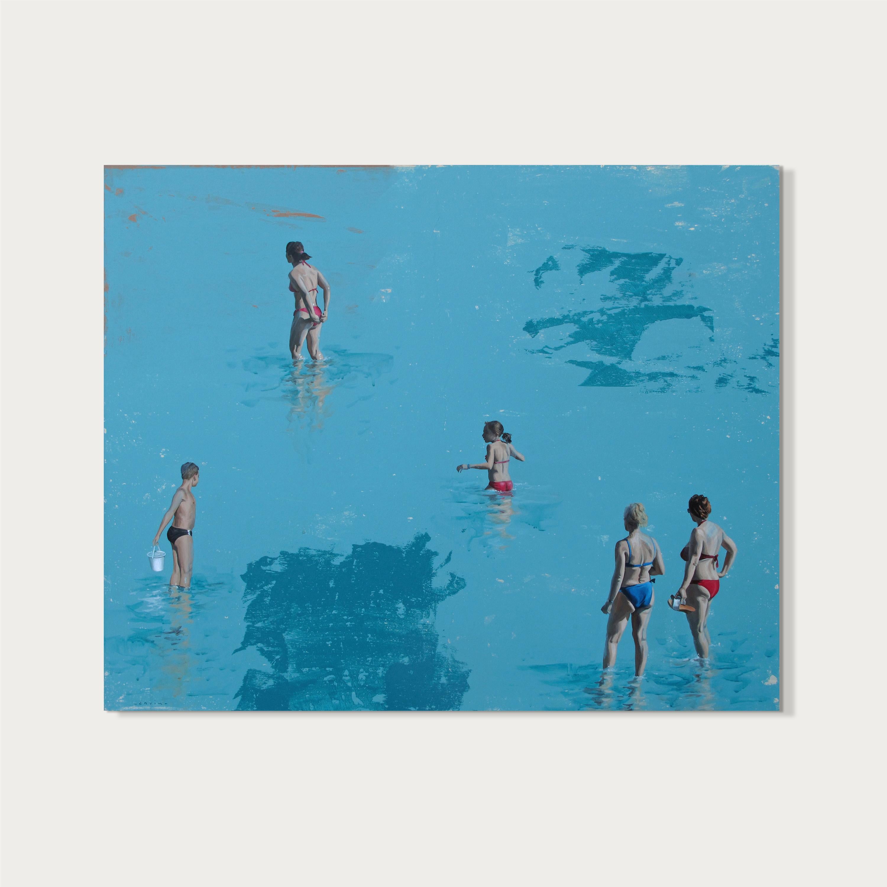 Azurblaues Meer von Marylin Cavin - zeitgenössische Acrylmalerei von Menschen im Angebot 1