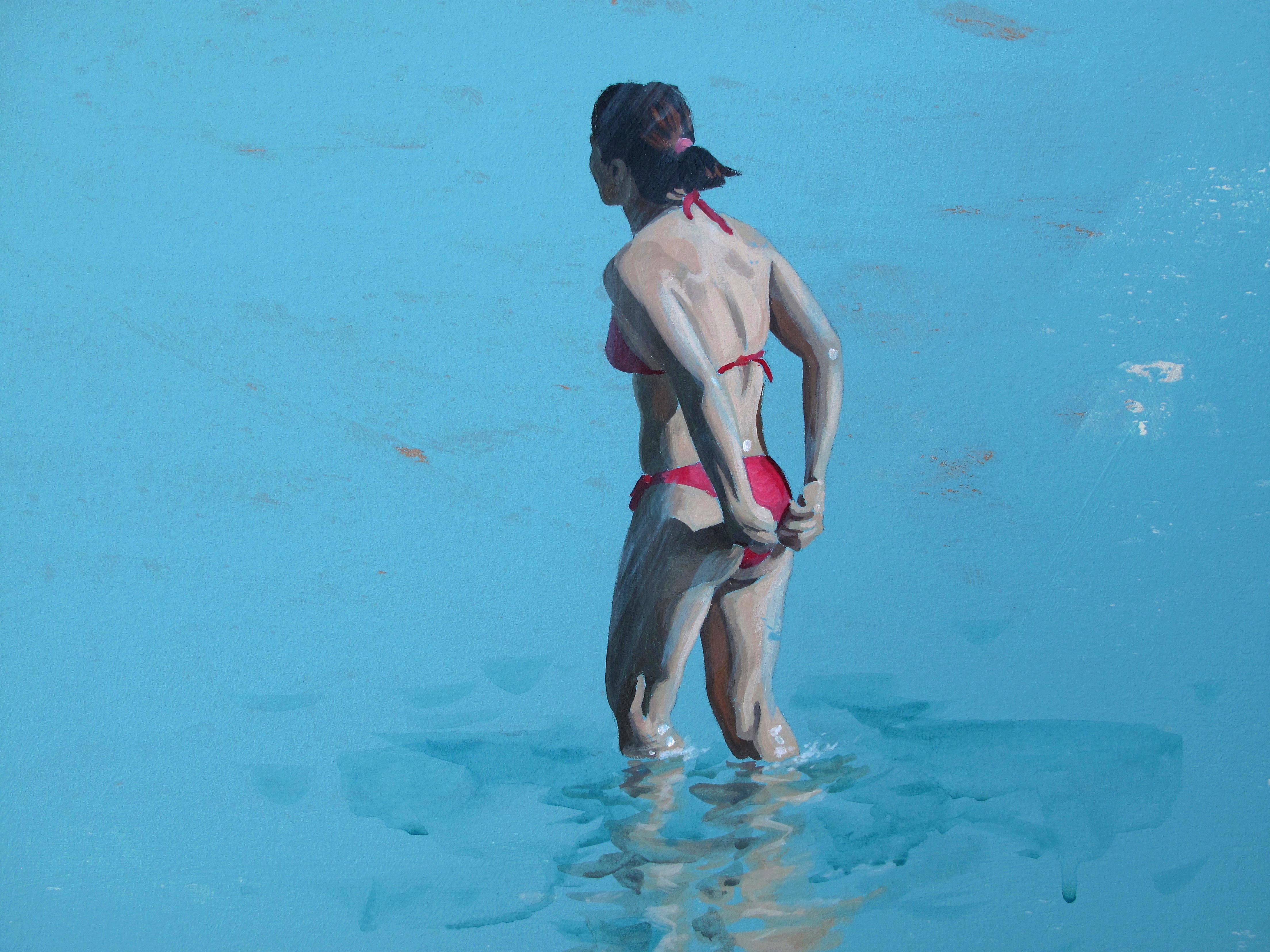 Azurblaues Meer von Marylin Cavin - zeitgenössische Acrylmalerei von Menschen im Angebot 4