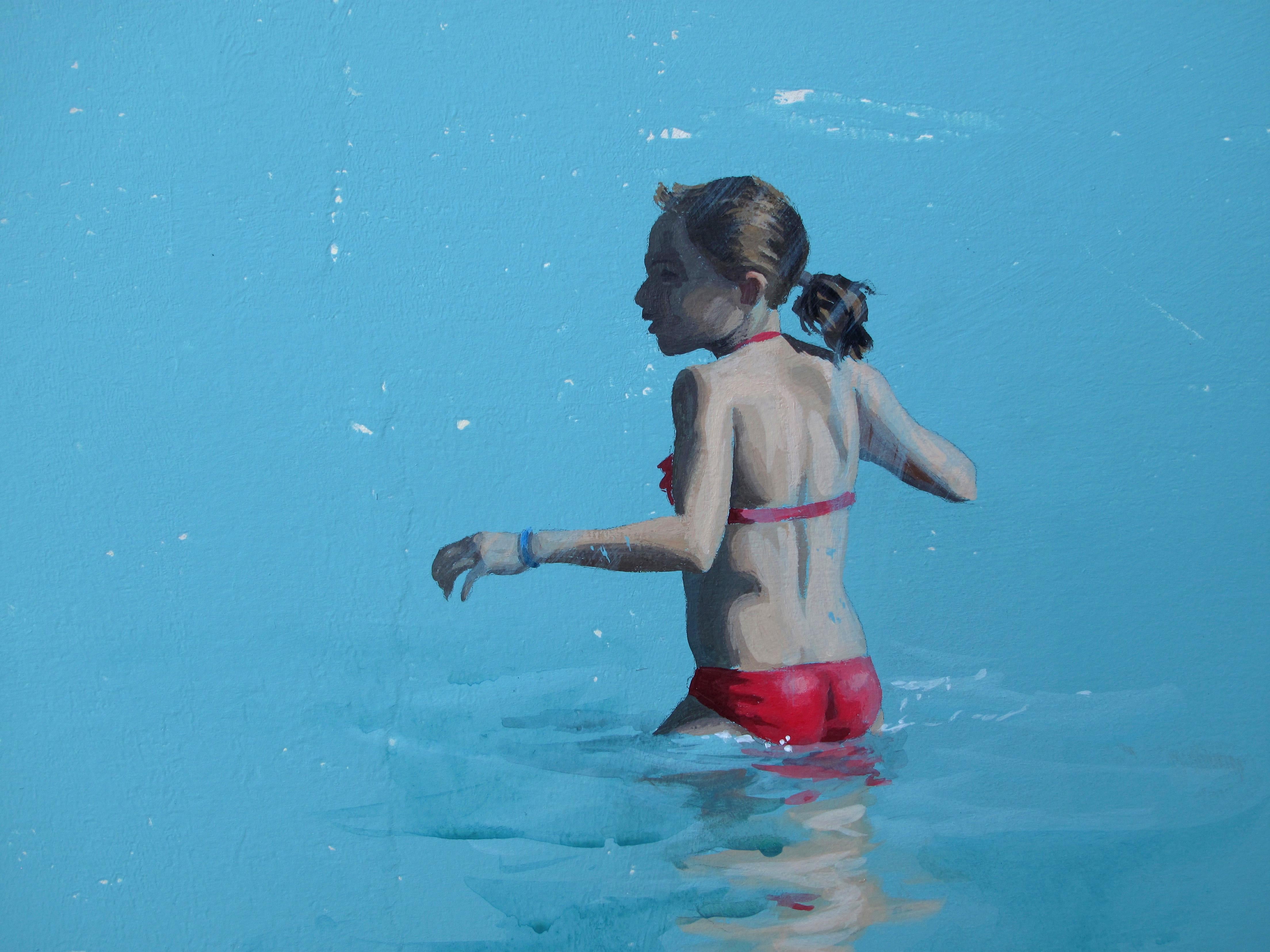 Azurblaues Meer von Marylin Cavin - zeitgenössische Acrylmalerei von Menschen im Angebot 5