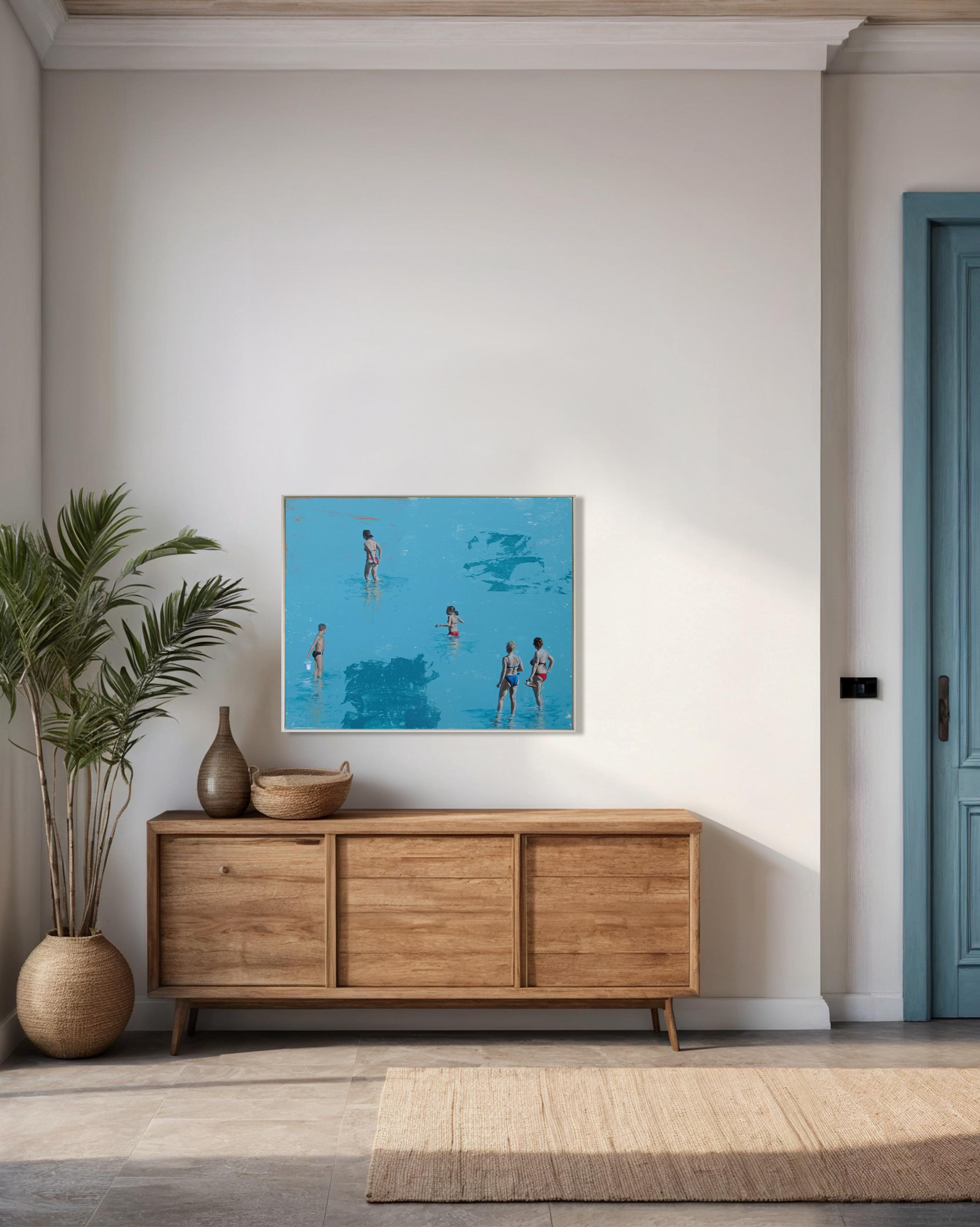 Azurblaues Meer von Marylin Cavin - zeitgenössische Acrylmalerei von Menschen im Angebot 7