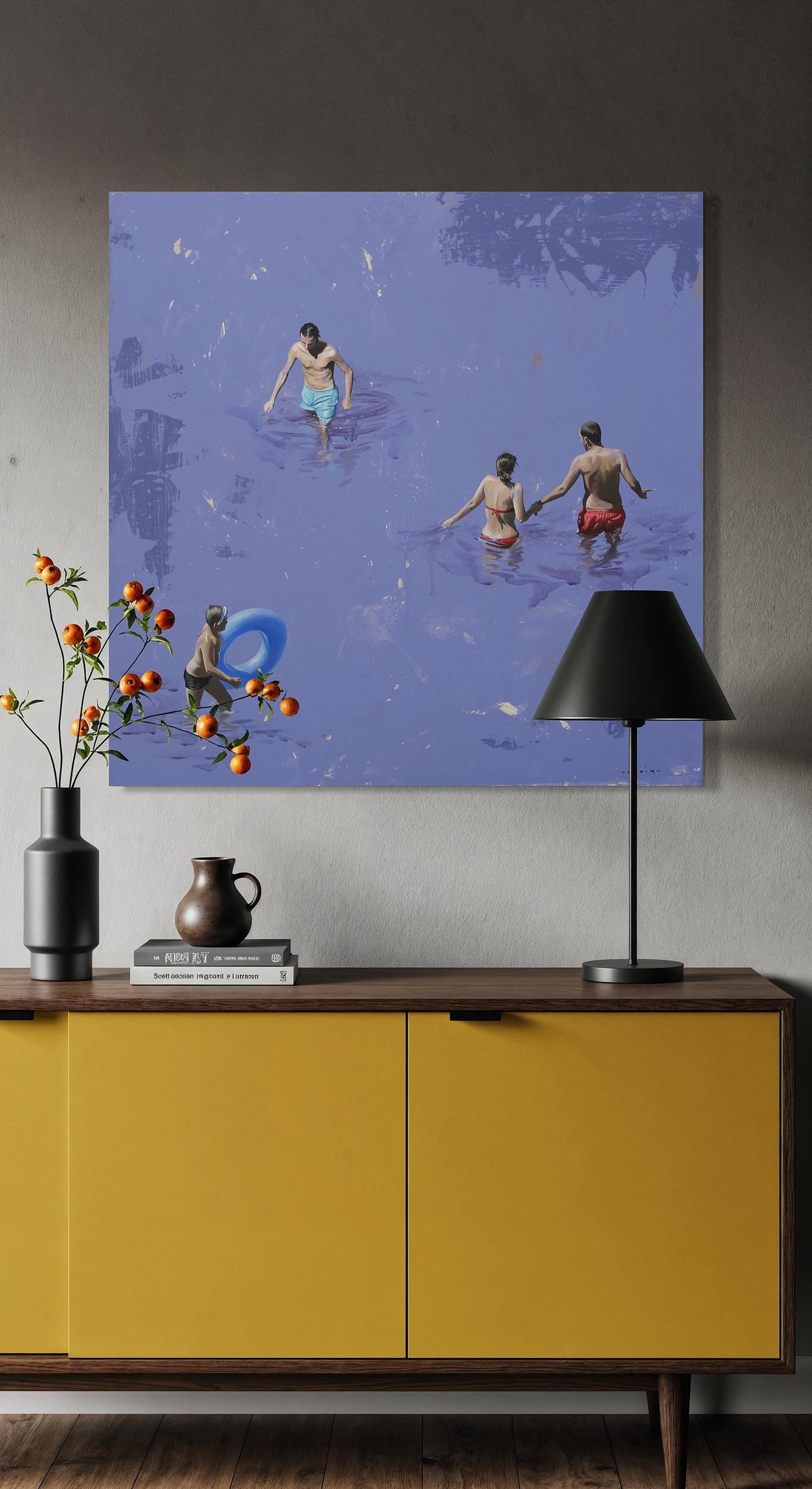 Oceanic Insouciance von Marylin Cavin - zeitgenössische Acrylmalerei von Menschen im Angebot 8