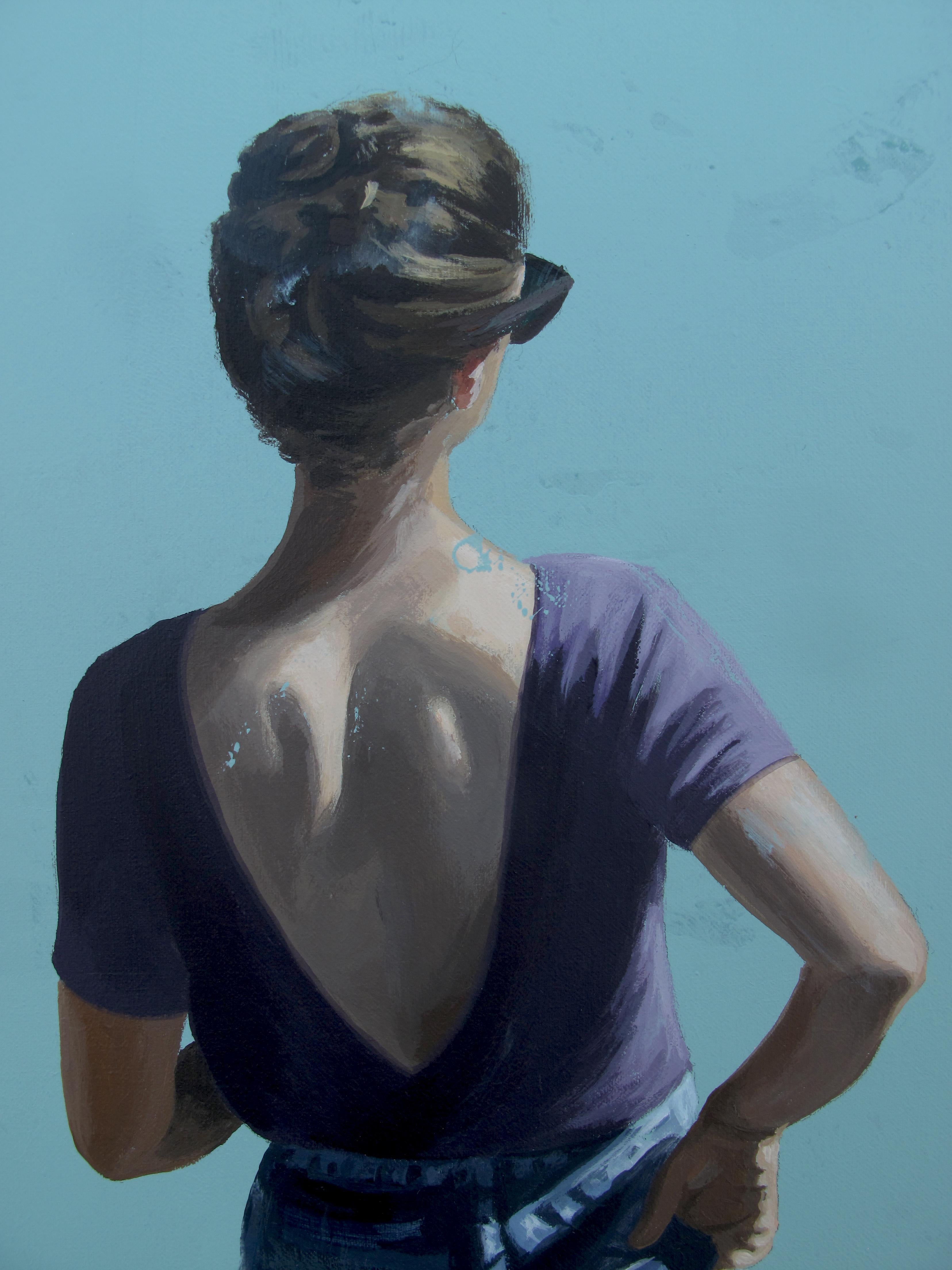 Slightly Dreaming - Marylin Cavin - pittura contemporanea di persone che vivono nel quotidiano in vendita 10