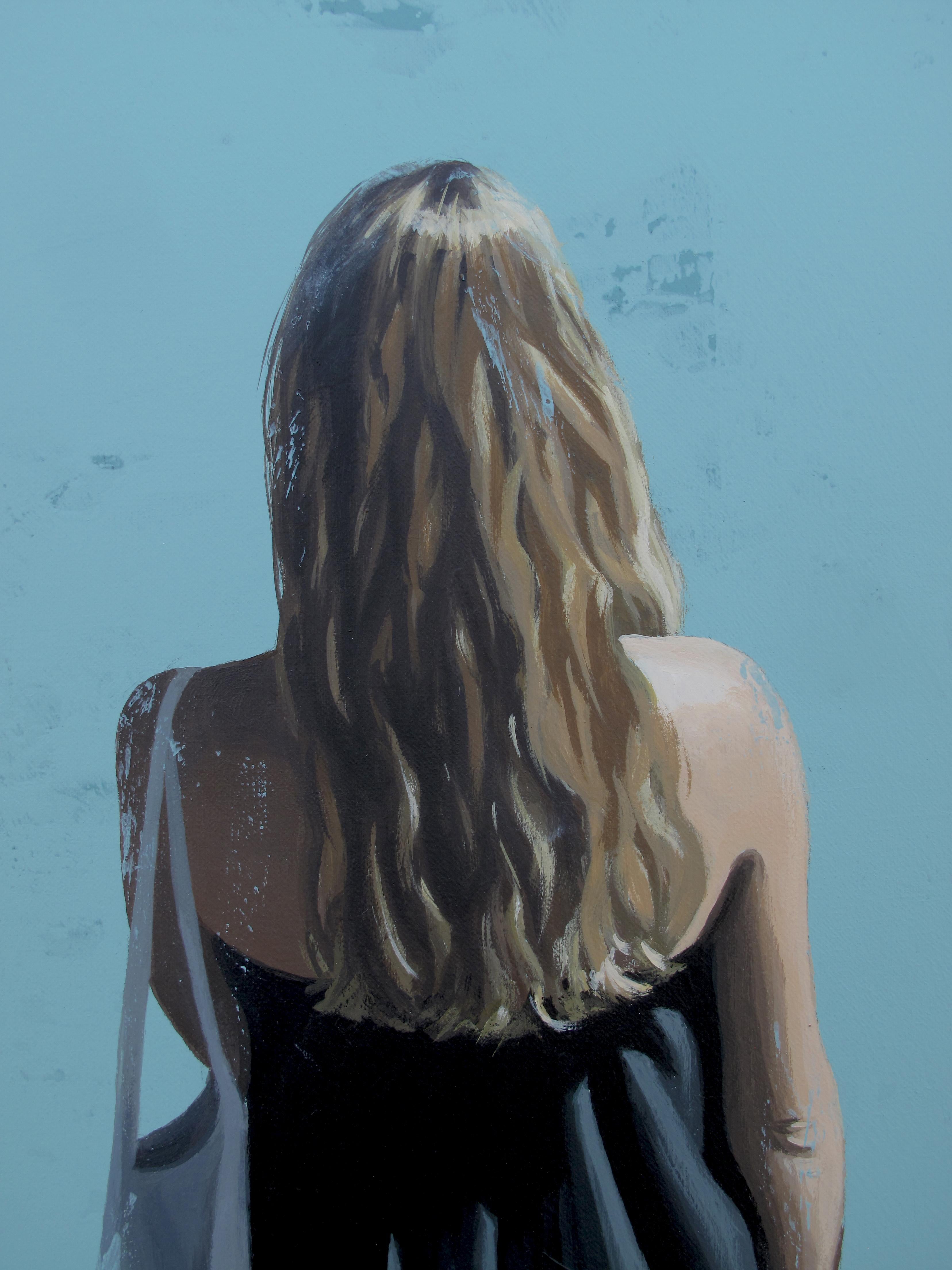 Slightly Dreaming - Marylin Cavin - pittura contemporanea di persone che vivono nel quotidiano in vendita 11