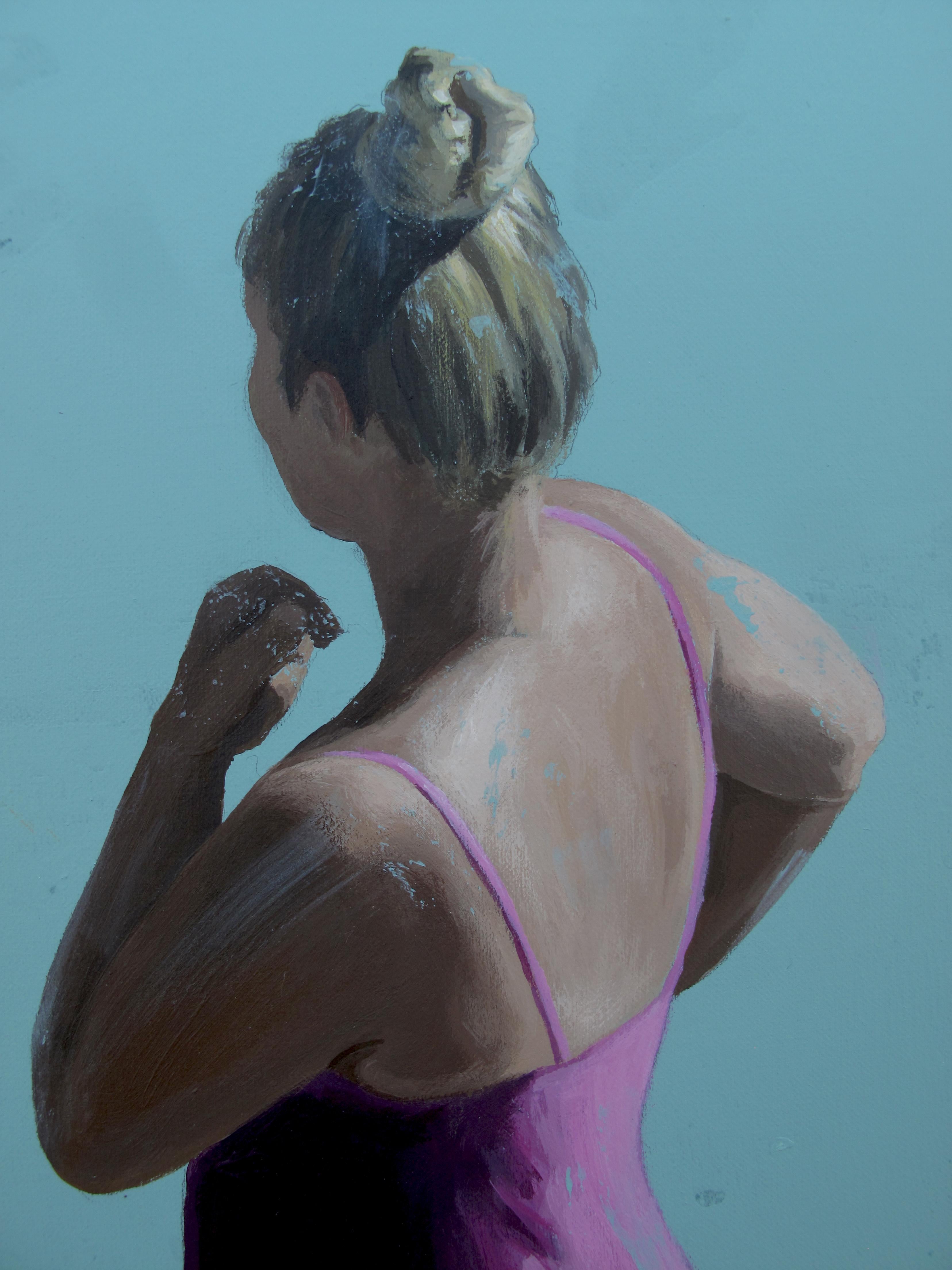 Slightly Dreaming - Marylin Cavin - pittura contemporanea di persone che vivono nel quotidiano in vendita 12
