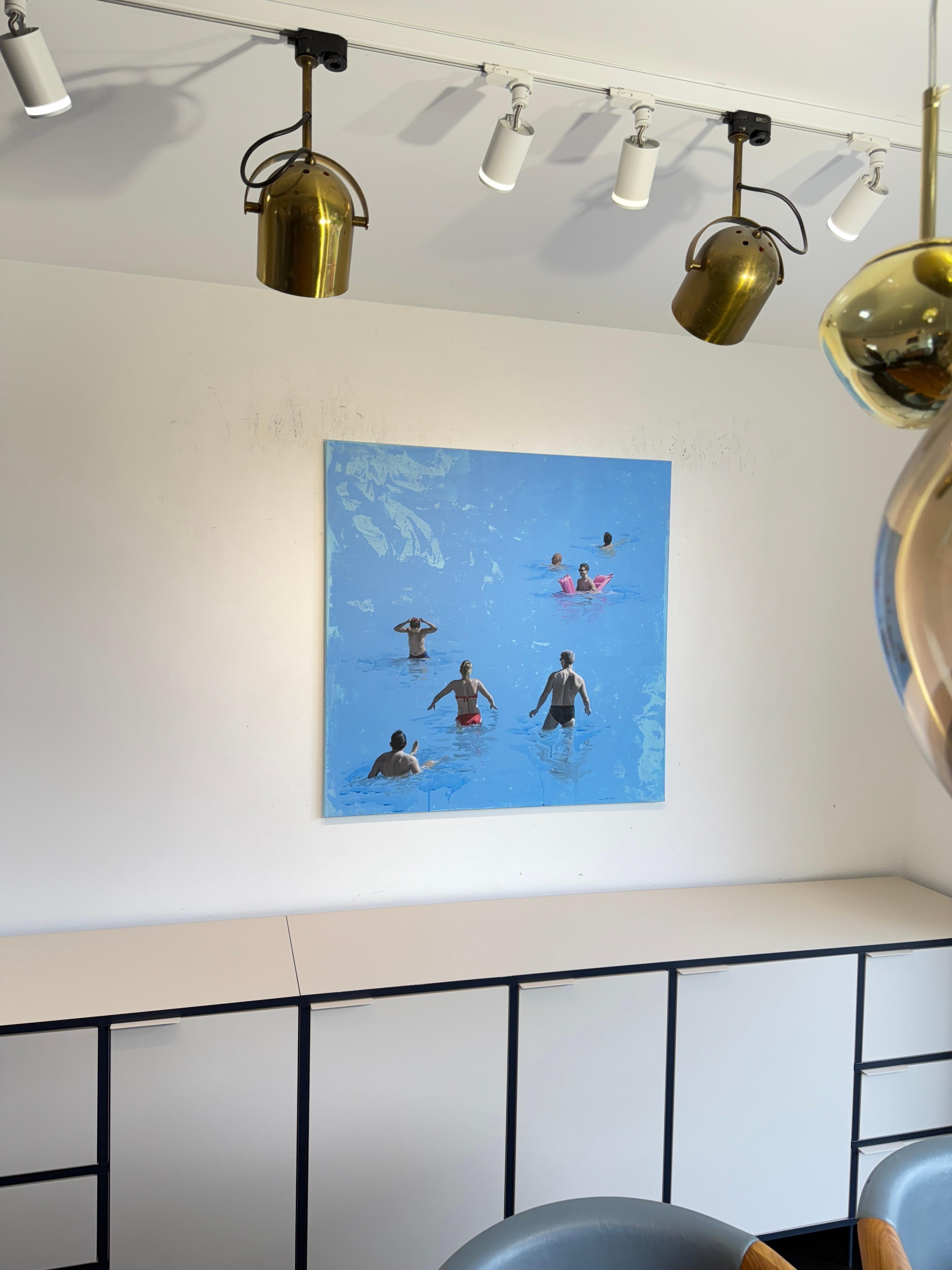 Sommervergnügen - Marylin Cavin - zeitgenössische Ozeanschwimmer Menschen Malerei im Angebot 10