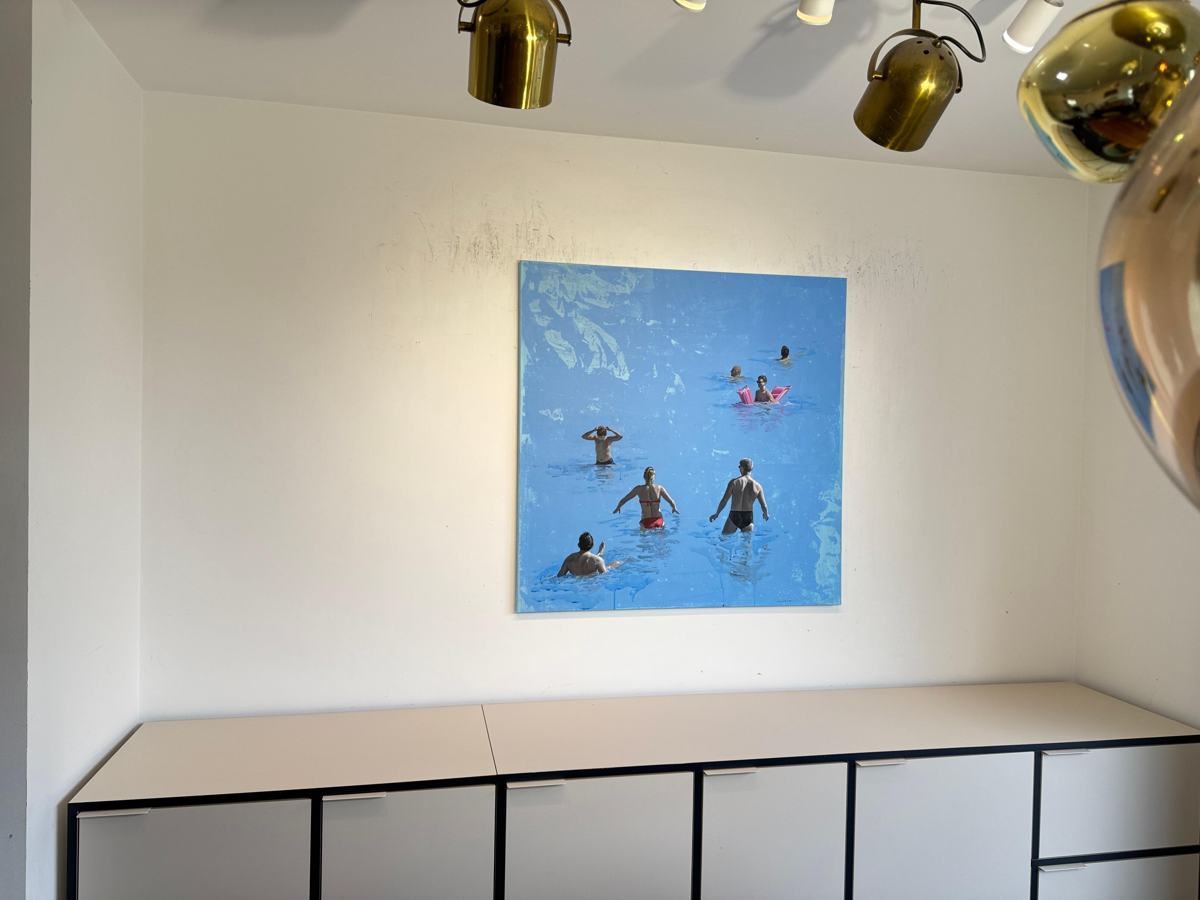 Sommervergnügen - Marylin Cavin - zeitgenössische Ozeanschwimmer Menschen Malerei im Angebot 4