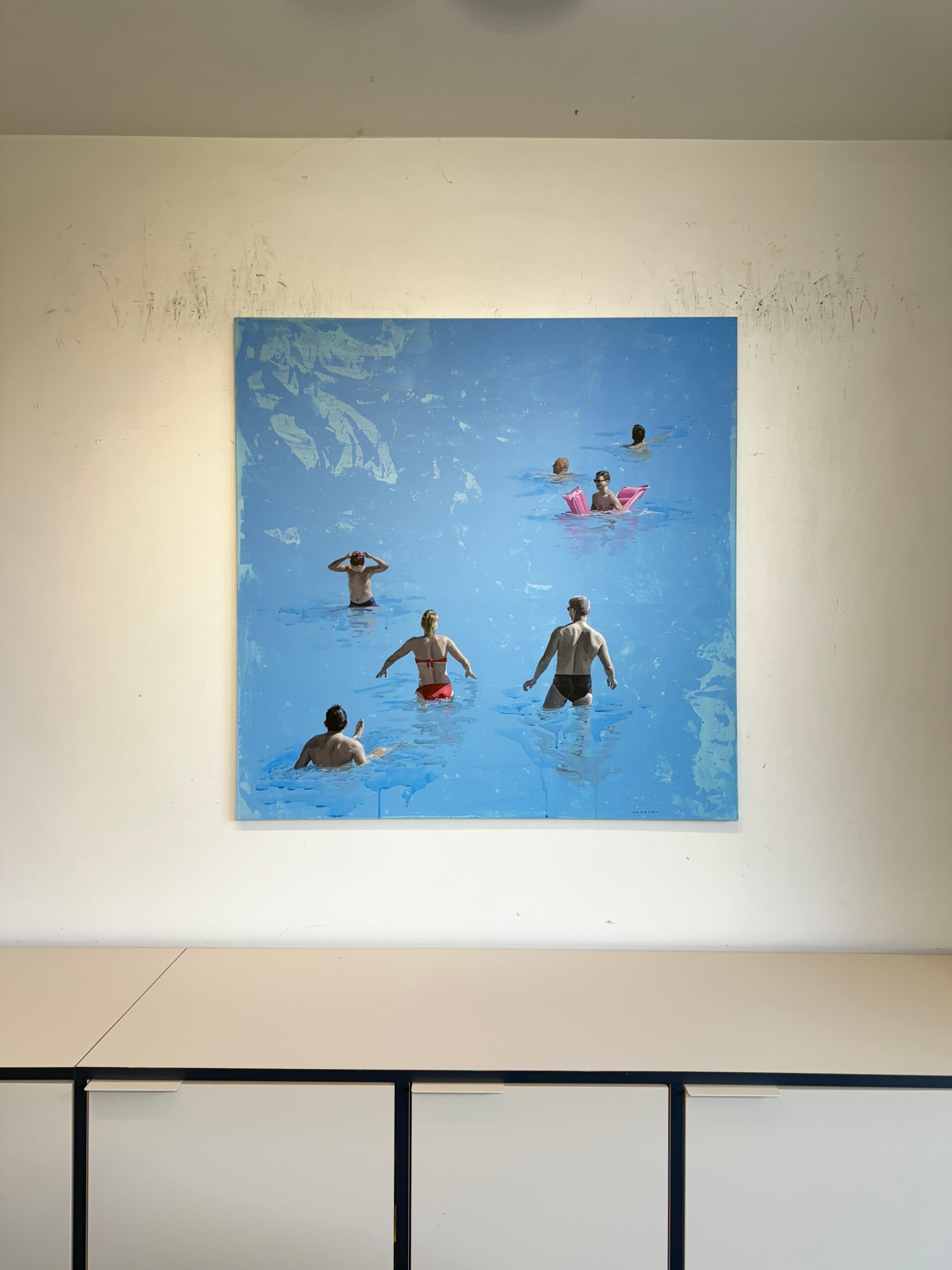 Sommervergnügen - Marylin Cavin - zeitgenössische Ozeanschwimmer Menschen Malerei im Angebot 5
