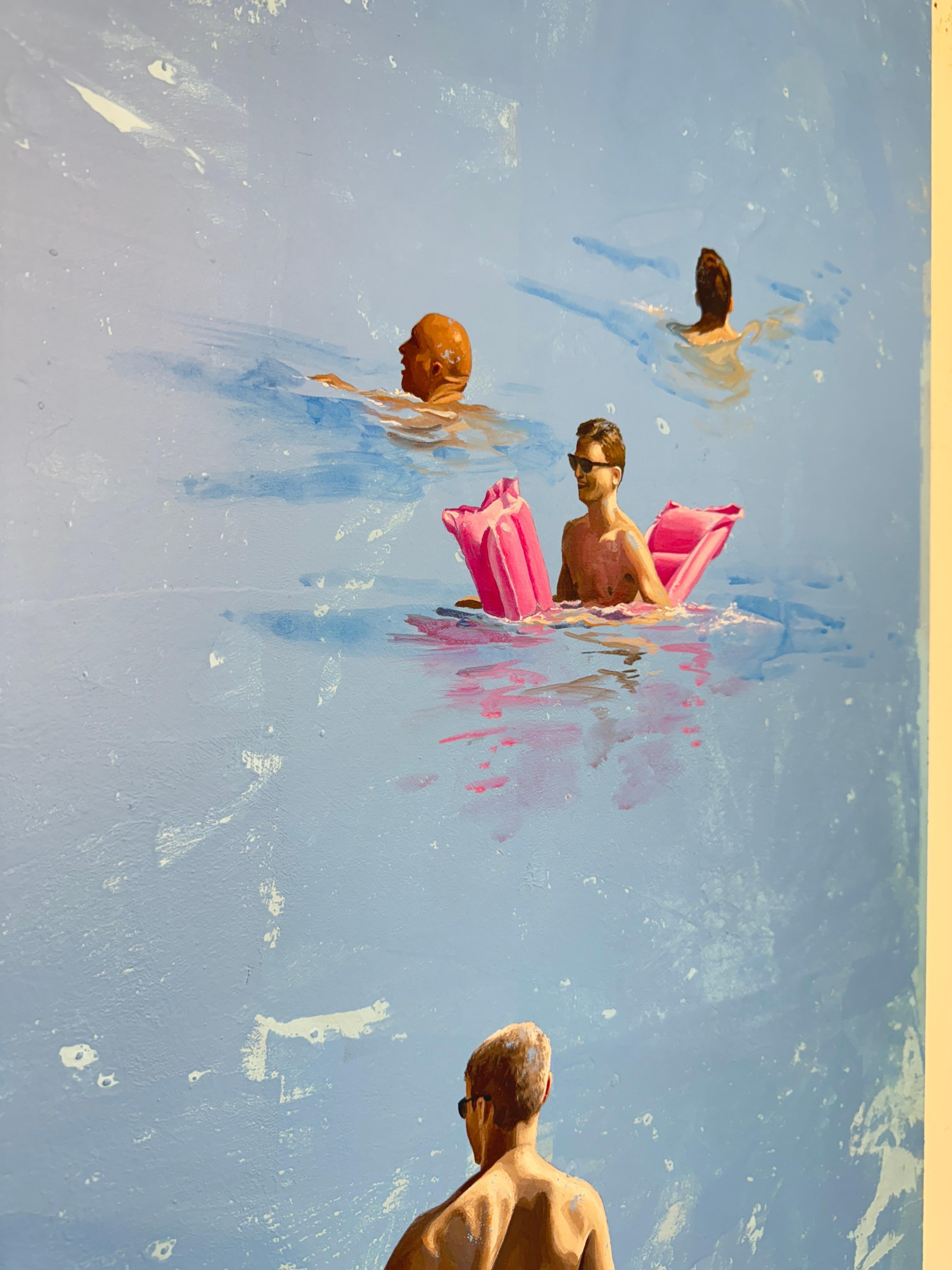 Sommervergnügen - Marylin Cavin - zeitgenössische Ozeanschwimmer Menschen Malerei im Angebot 6