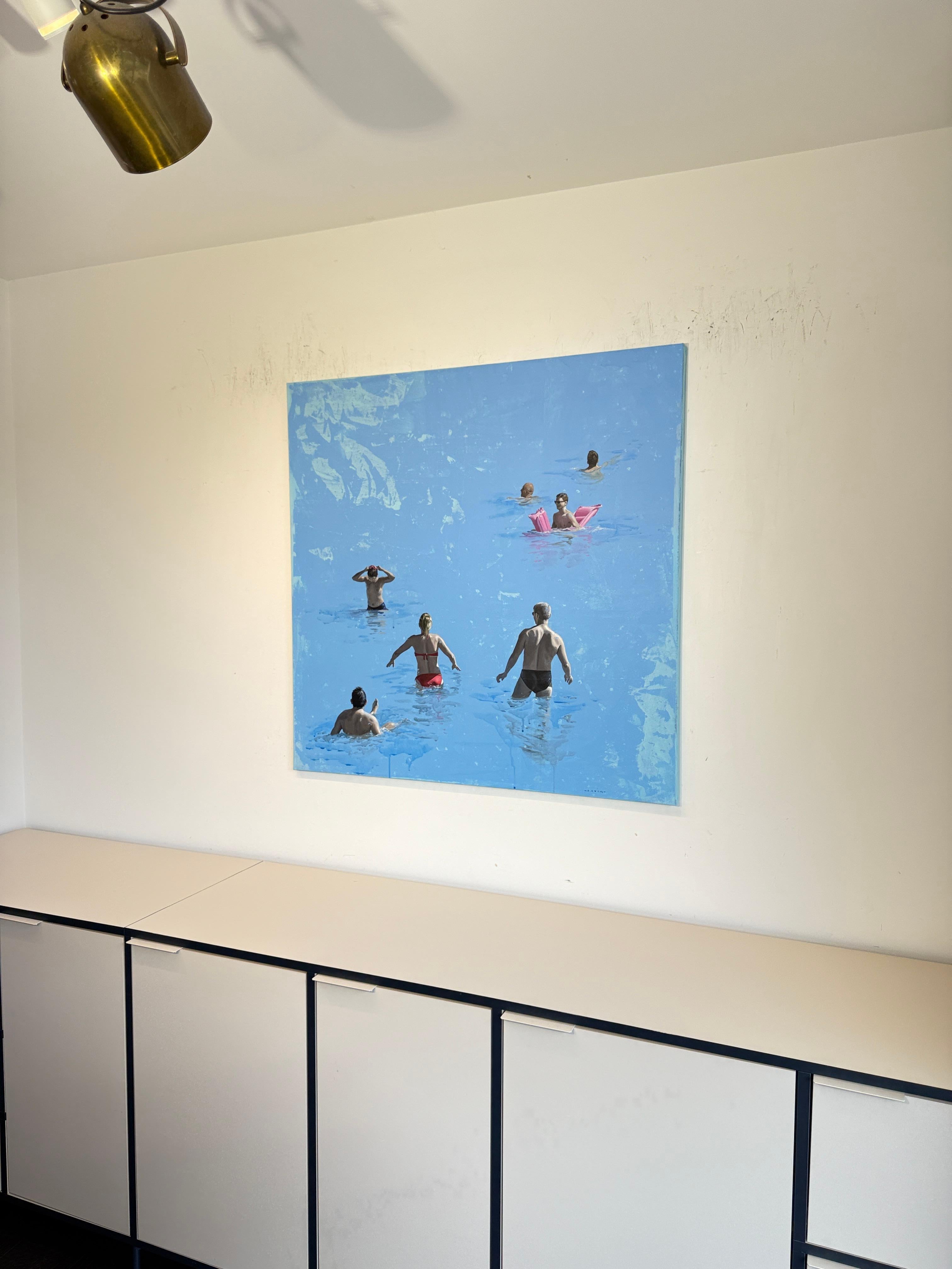 Sommervergnügen - Marylin Cavin - zeitgenössische Ozeanschwimmer Menschen Malerei im Angebot 7