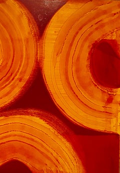 Abstract Red Persimmon Oil Painting on Panel Marylyn Dintenfass Modernist