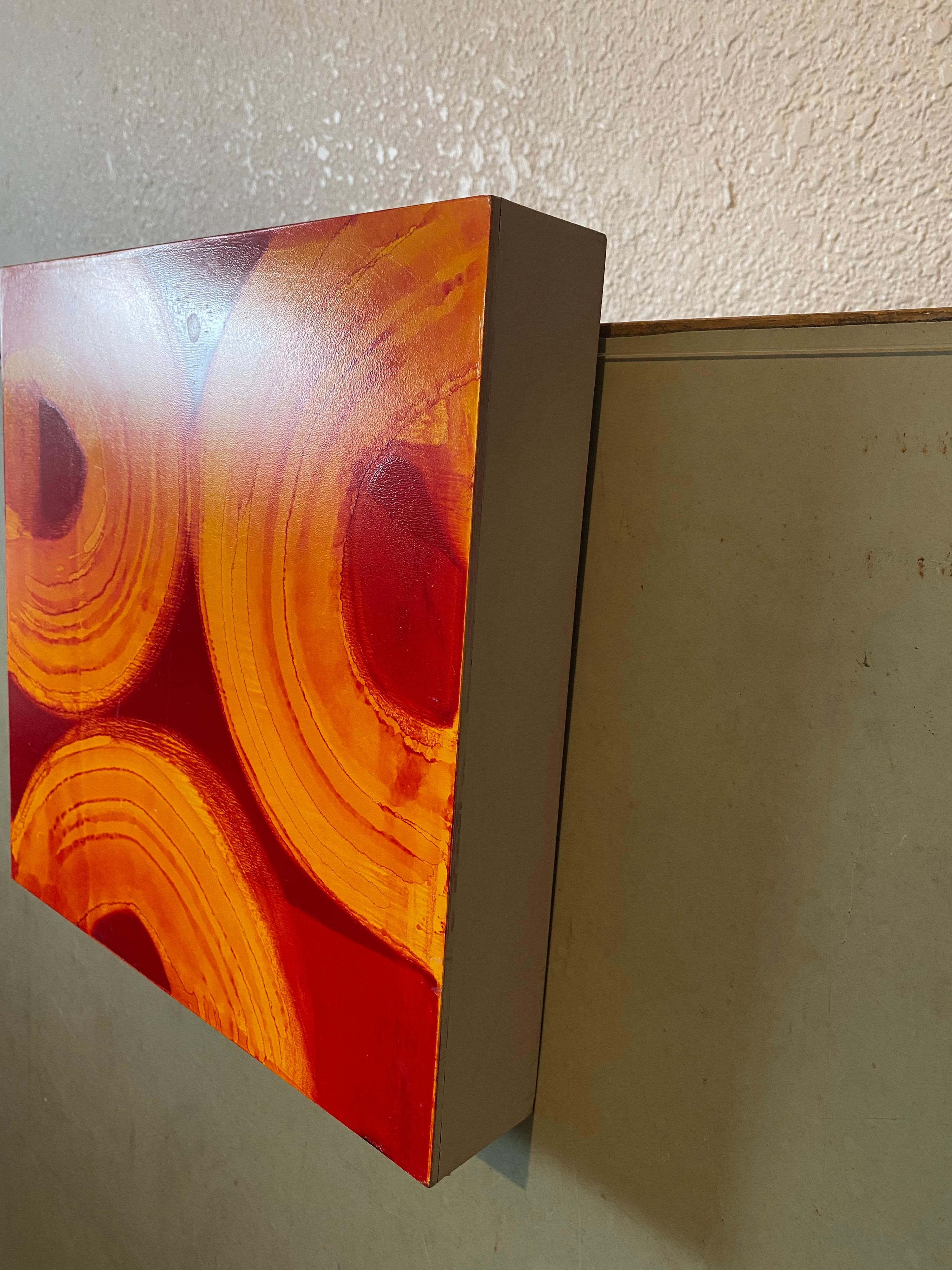 Pittura astratta a olio su pannello con cachi rossi Marylyn Dintenfass Modernista in vendita 3