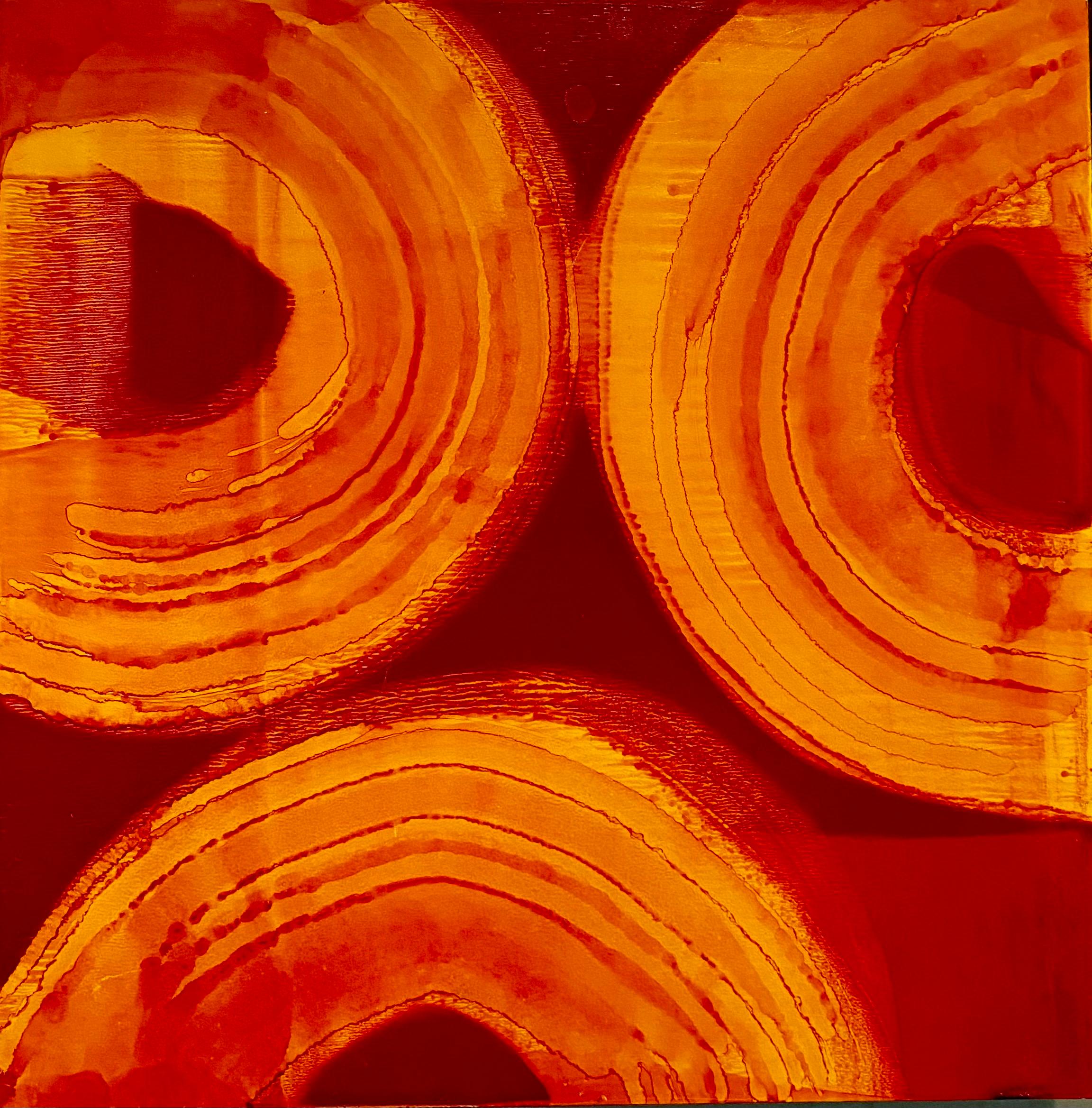 Abstract Red Persimmon Oil Painting on Panel Marylyn Dintenfass Modernist