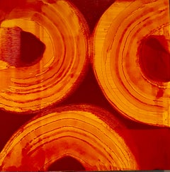Abstract Red Persimmon Oil Painting on Panel Marylyn Dintenfass Modernist