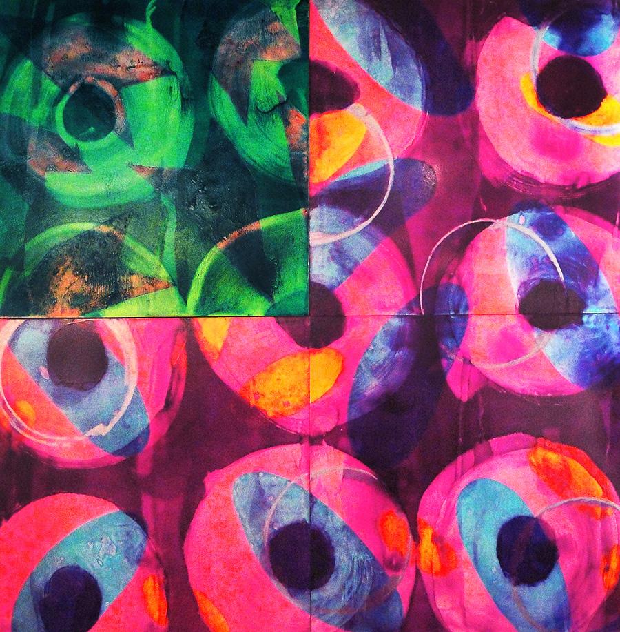 Abstract Painting Marylyn Dintenfass - Peinture à l
huile abstraite et pop art « Pink Cadillac » d
inspiration rose et bleue