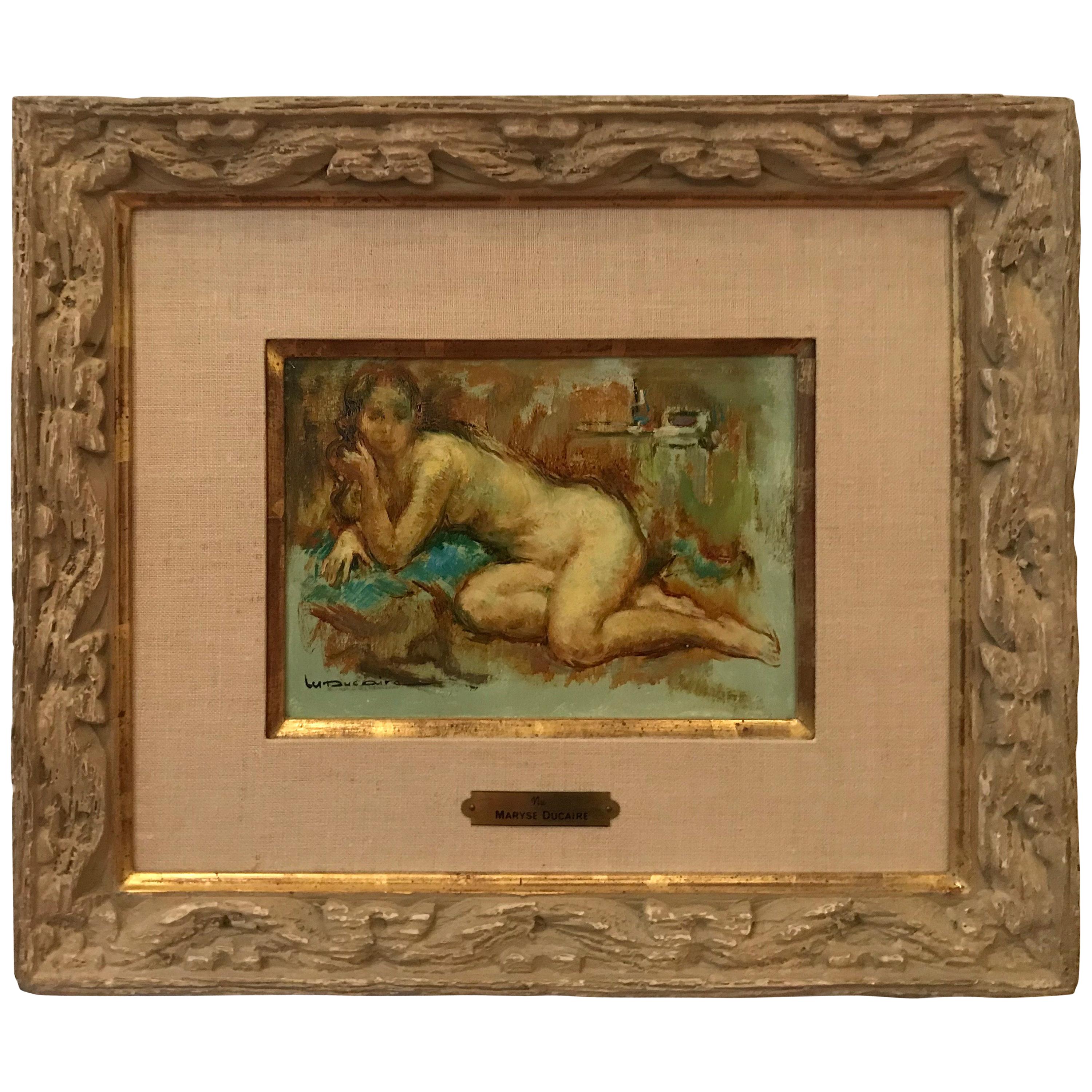 Nudefarbenes Ölgemälde "Nude" von Maryse Ducaire im Angebot