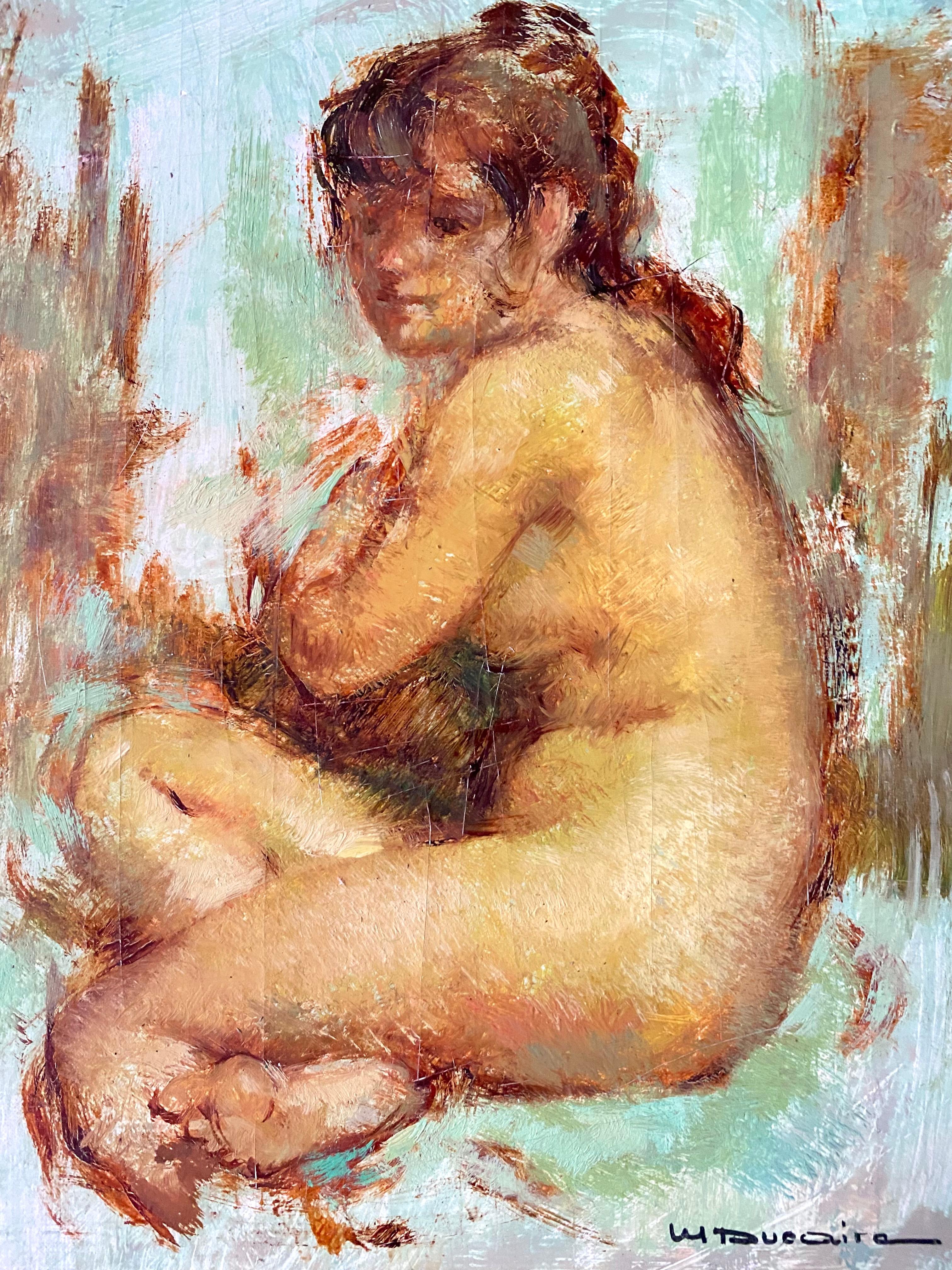 “Resting Female Nude” - Post-Impressionist Painting by Maryse Ducaire Roque