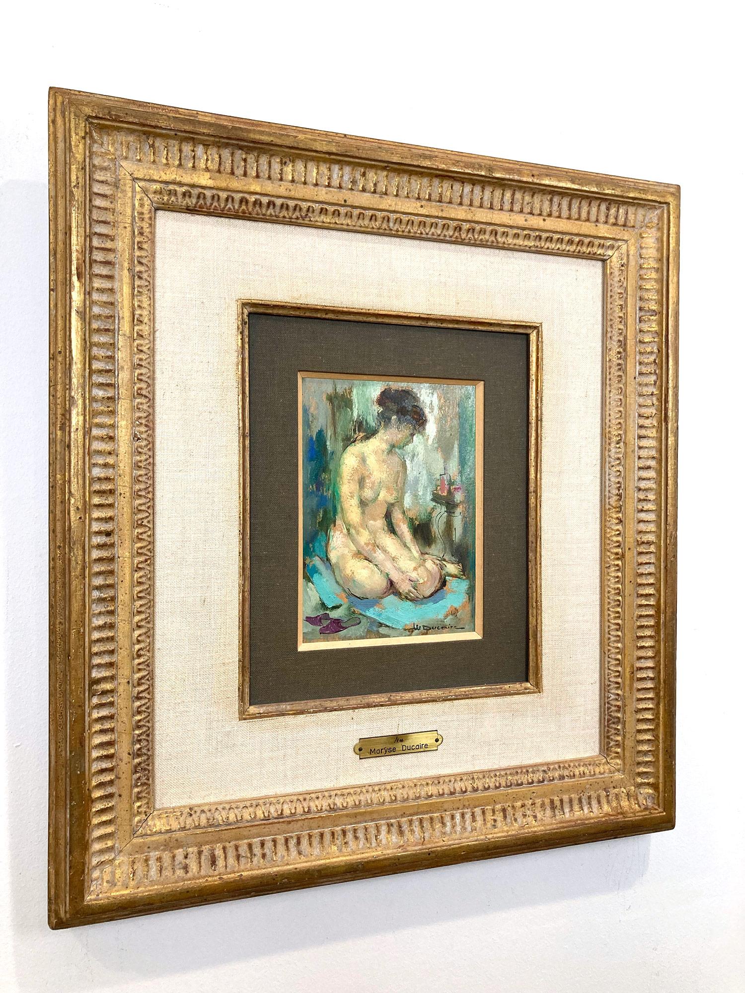 Impressionistische Interieurszene, weibliche Figur, Ölgemälde auf Karton, sitzender Akt im Angebot 5