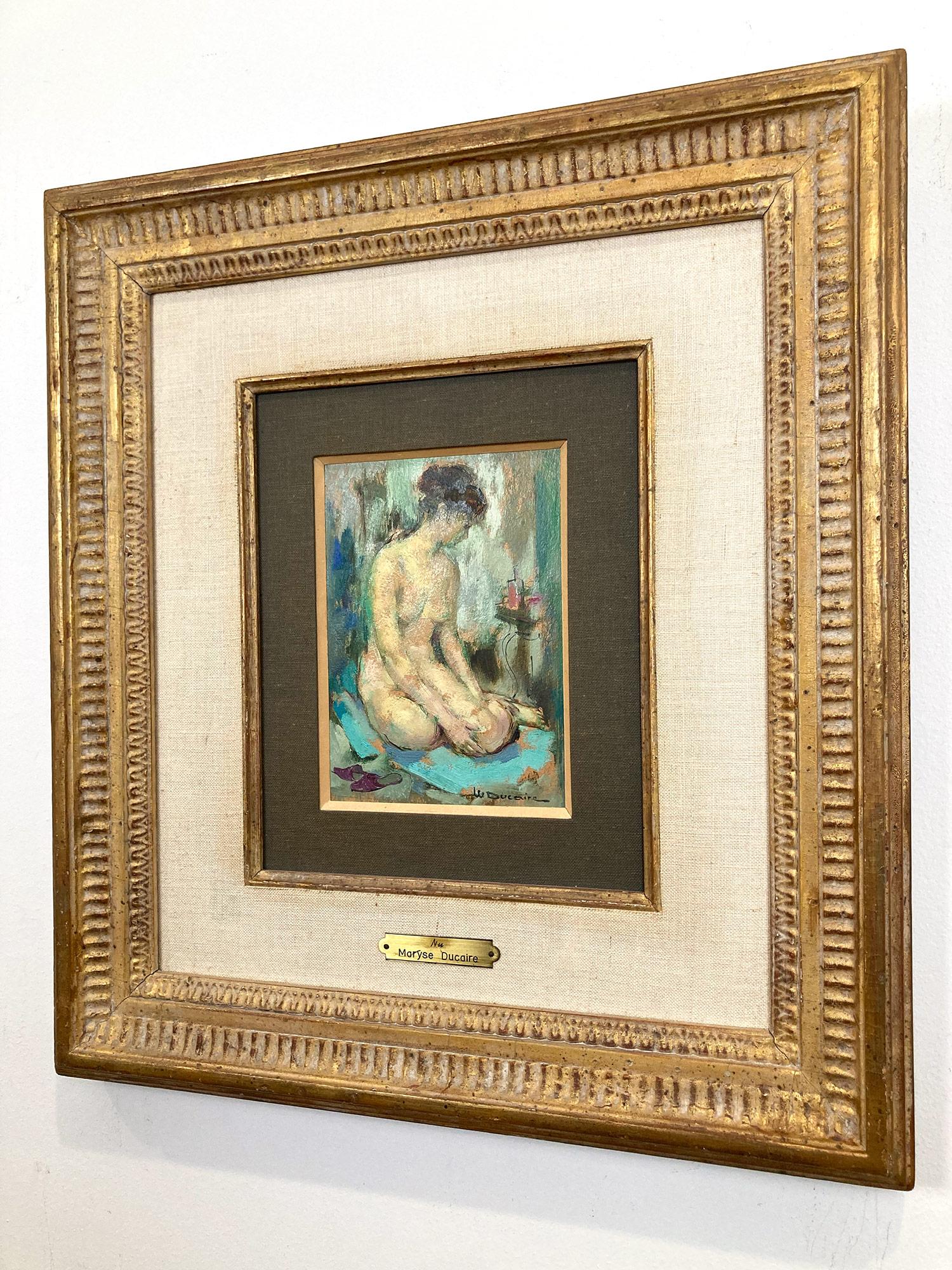 Impressionistische Interieurszene, weibliche Figur, Ölgemälde auf Karton, sitzender Akt im Angebot 8