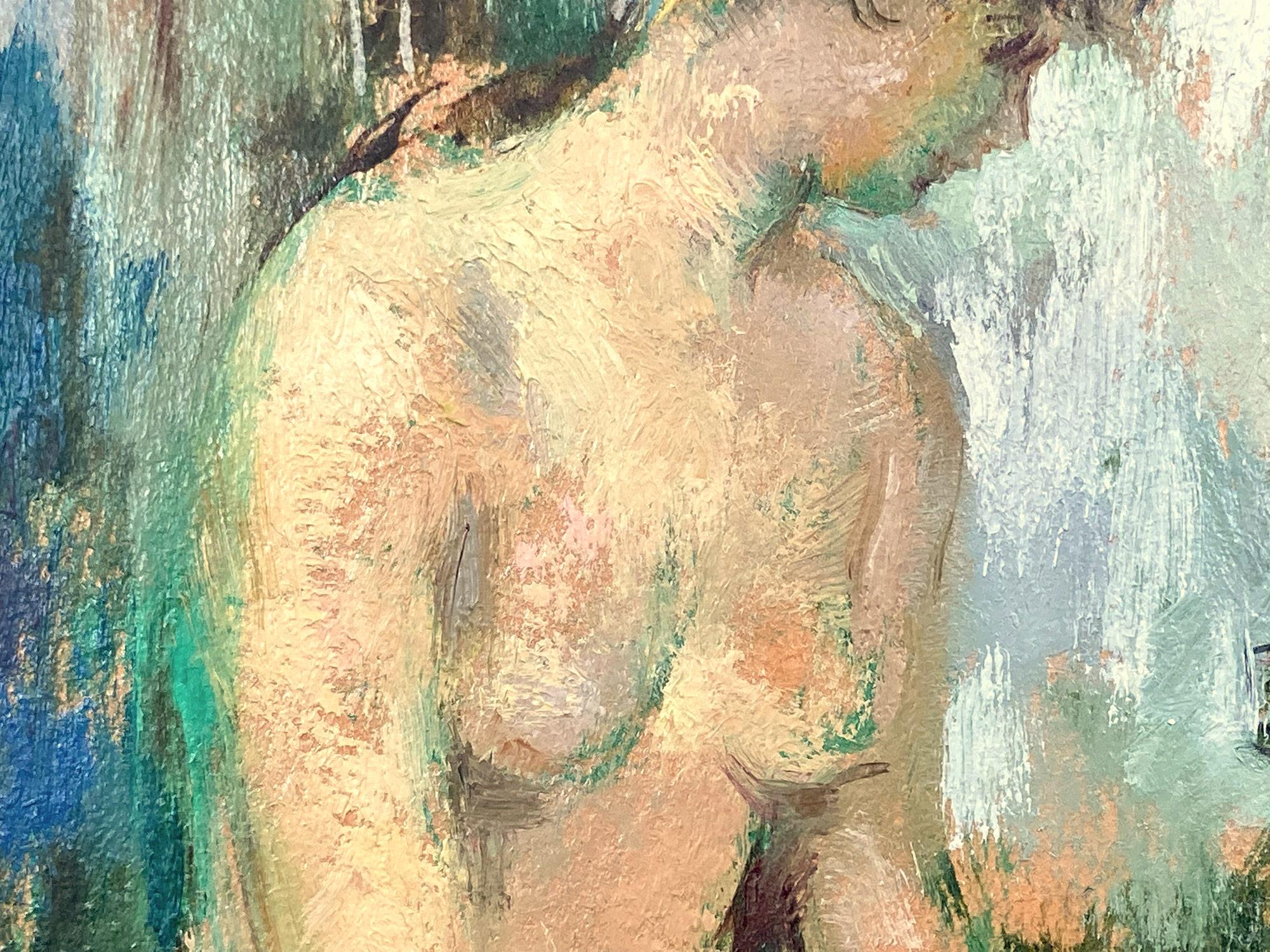 Impressionistische Interieurszene, weibliche Figur, Ölgemälde auf Karton, sitzender Akt im Angebot 2