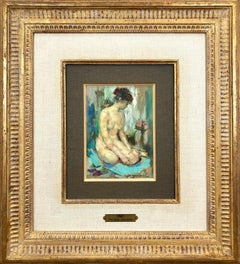 "Seated Nude" Impressionist Interior Scene Female Figure Oil Painting on Board
