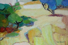 Vintage French Landscape Abstract Impressionist Oil Painting of Provence