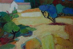 Abstract Impressionist Oil Painting on Canvas of Provence, France 1970's