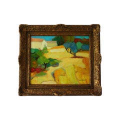 Abstract Impressionist Oil Painting on Canvas of Provence, France 1970's