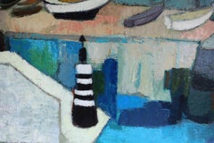 Large French Vintage Landscape Abstract Impressionist Coastal Oil Painting