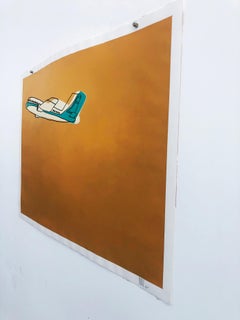 "Airplane"- Yellow Acrylic & Ink on Paper