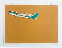 "Airplane"- Yellow Acrylic & Ink on Paper
