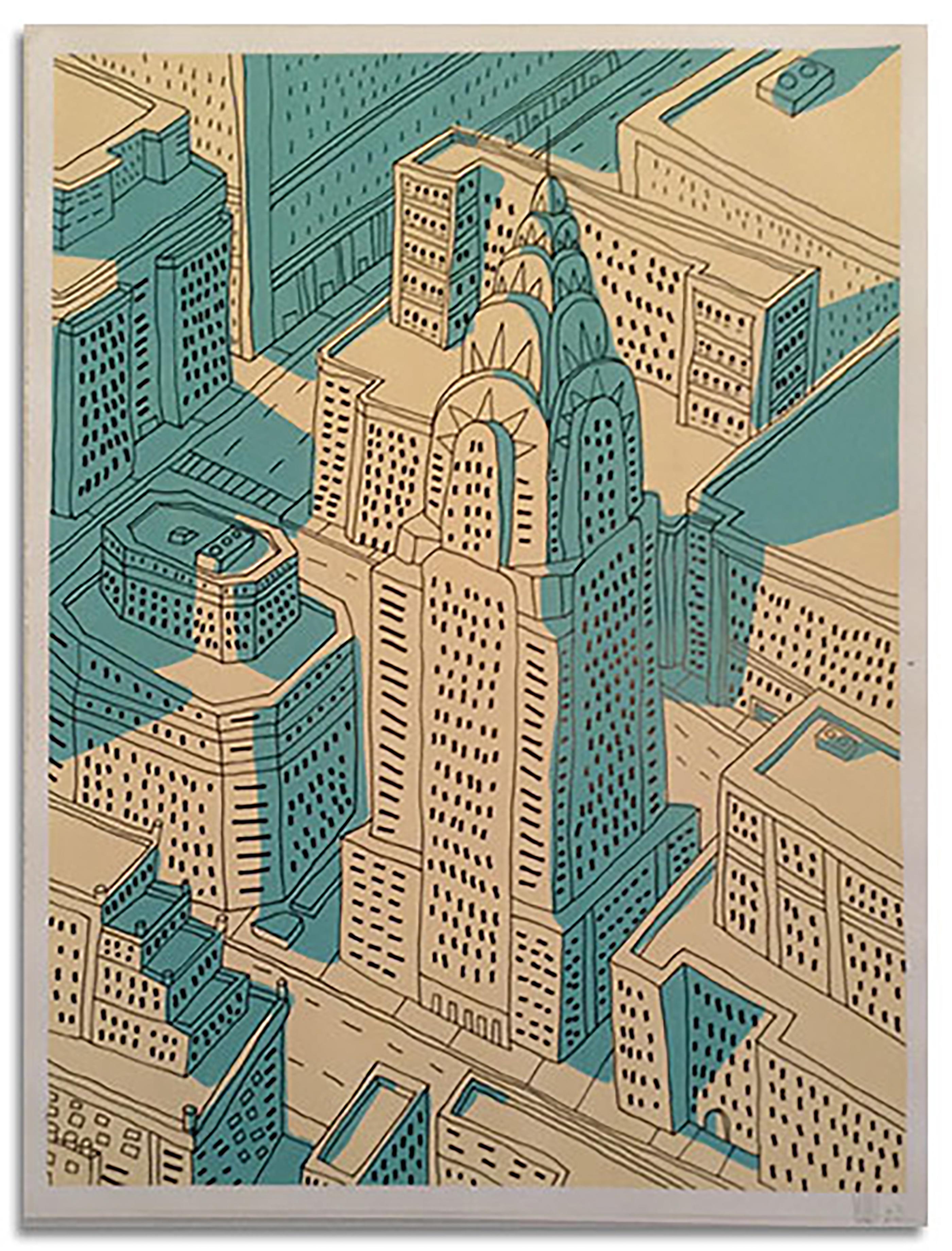 Marz Junior Figurative Painting - "NYC Chrysler Building"- Acrylic & Ink on Paper 
