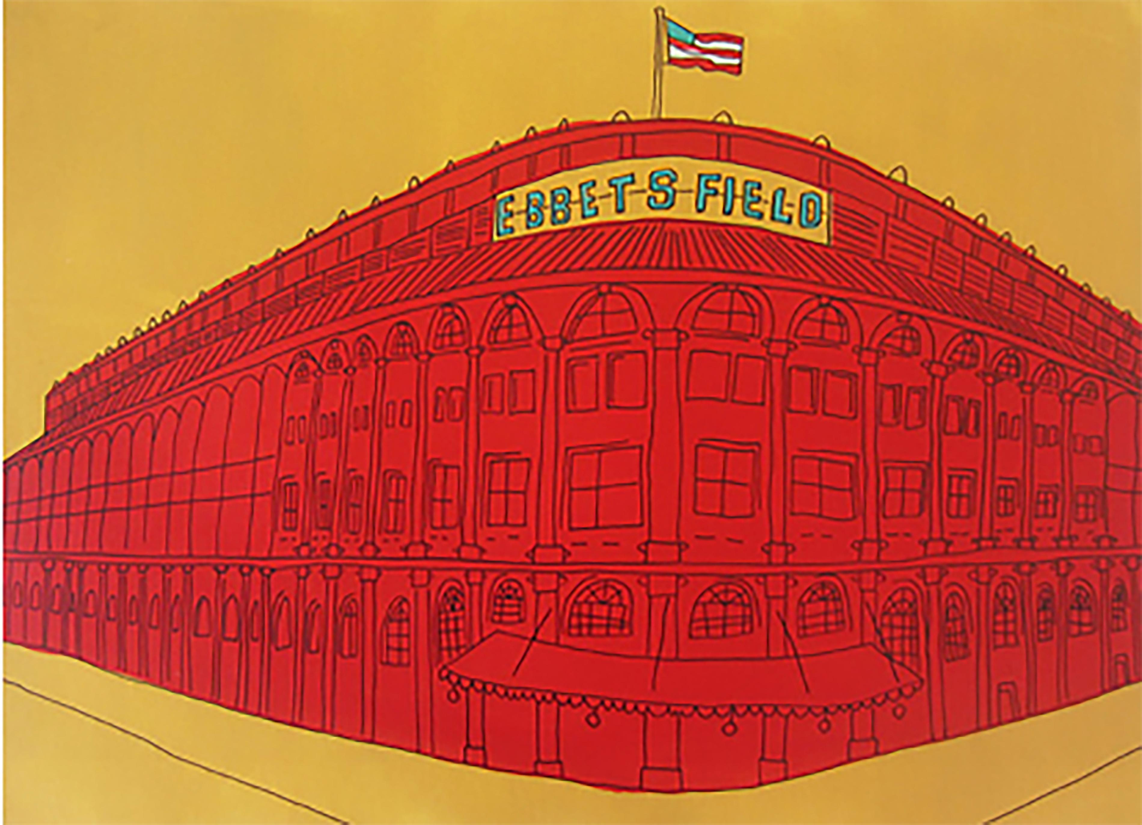 Marz Junior Figurative Painting - "NYC Ebbets Field Brooklyn"- Acrylic & Ink on Paper Framed