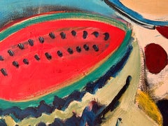 Stillleben mit Wassermelonen - XX. Jahrhundert, Acryl- und Ölgemälde, leuchtende Farben