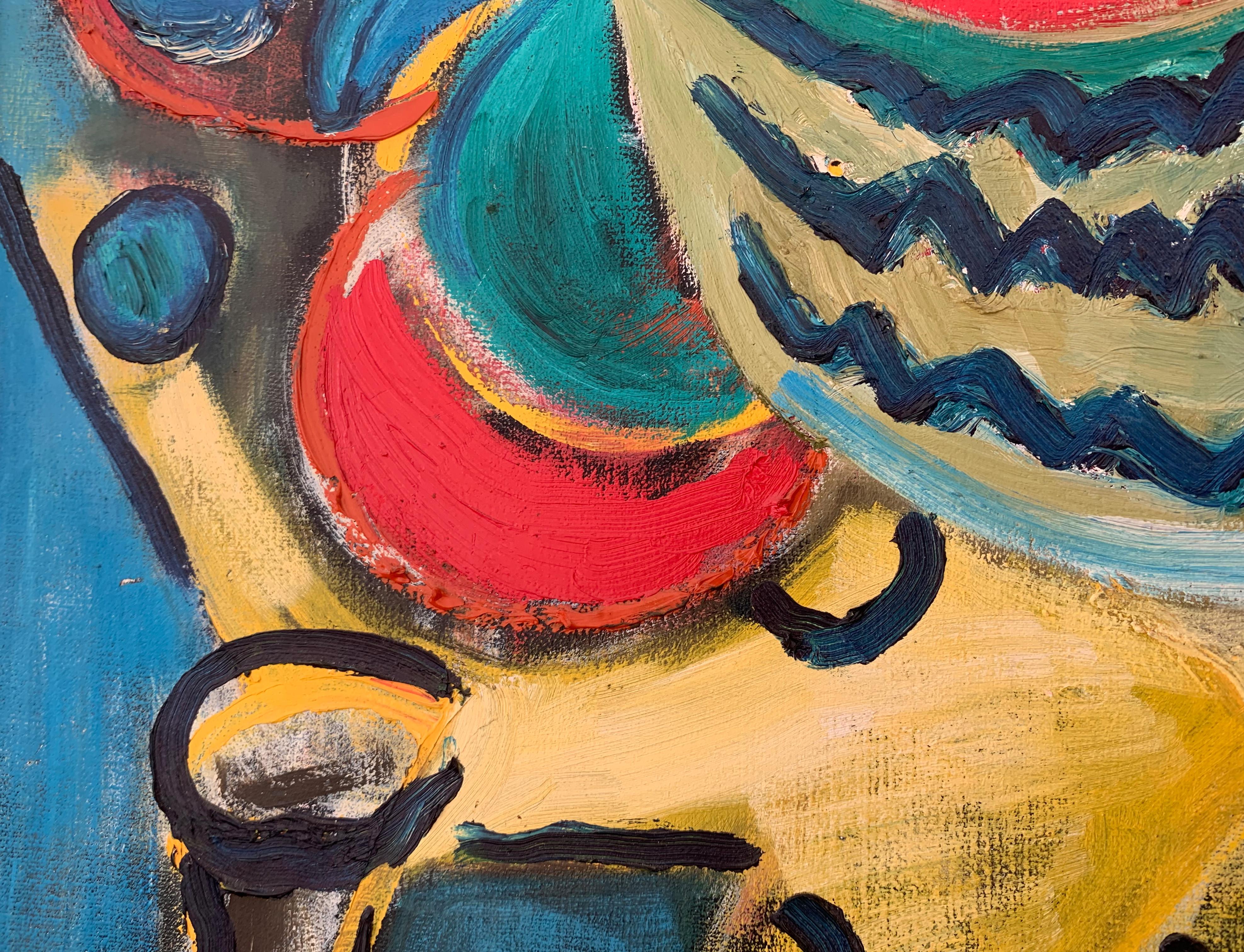 Bodegón con sandía - Siglo XX, Pintura acrílica y al óleo, Colores vivos en venta 1