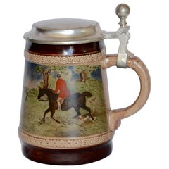 Vintage Marzi and Remy German Beer Stein with Fox Hunting Scene Midcentury