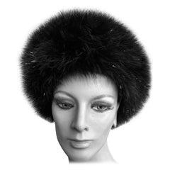 Marzi Firenze 1980's Black Glittering Feather Knit Beret Hat for Neiman Marcus