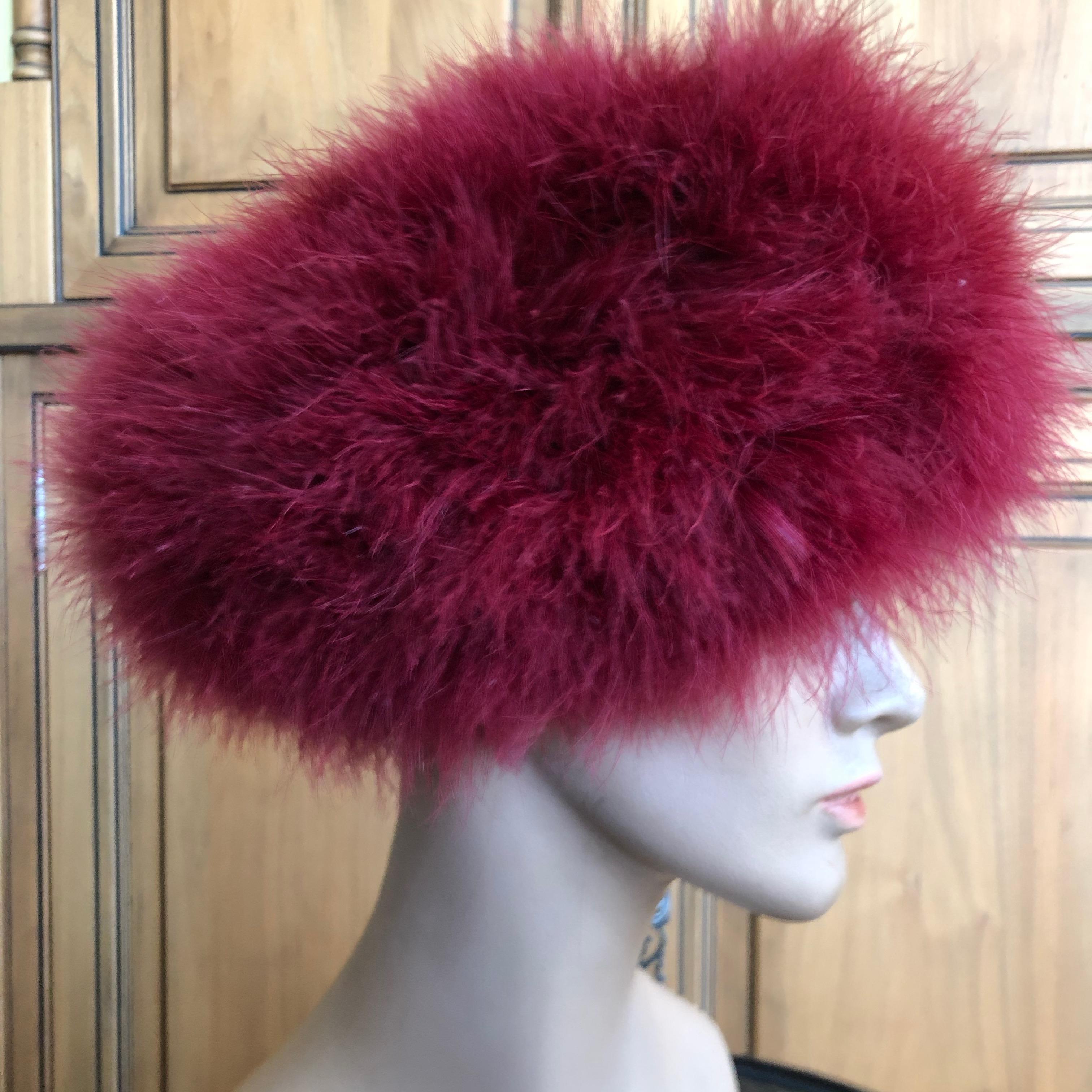 Women's or Men's Marzi Firenze 1980's Red Feather Knit Beret Hat for Neiman Marcus For Sale