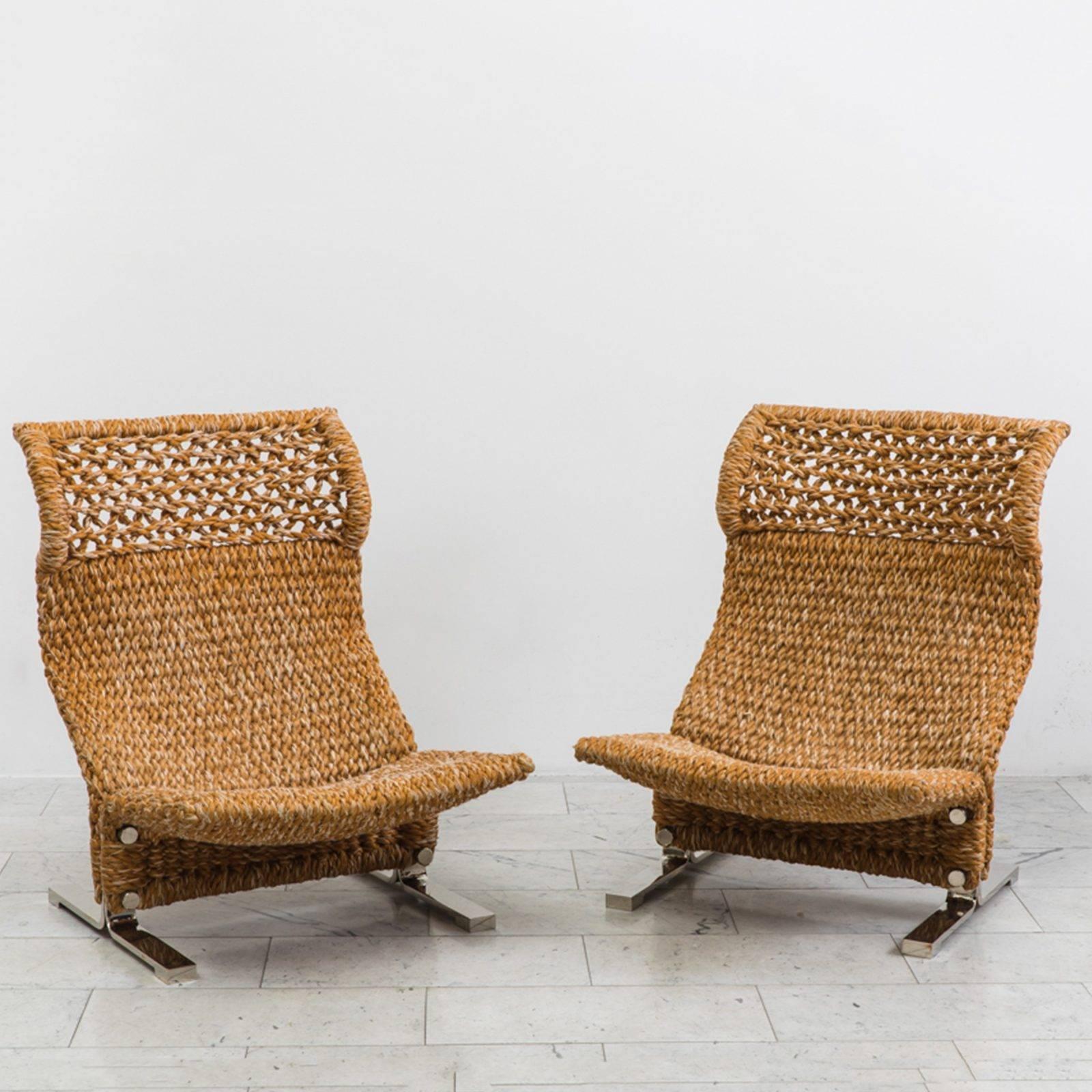 Marzio Cecchi, Pair of Low Knitted Lounge Chairs, IT, c. 1970s