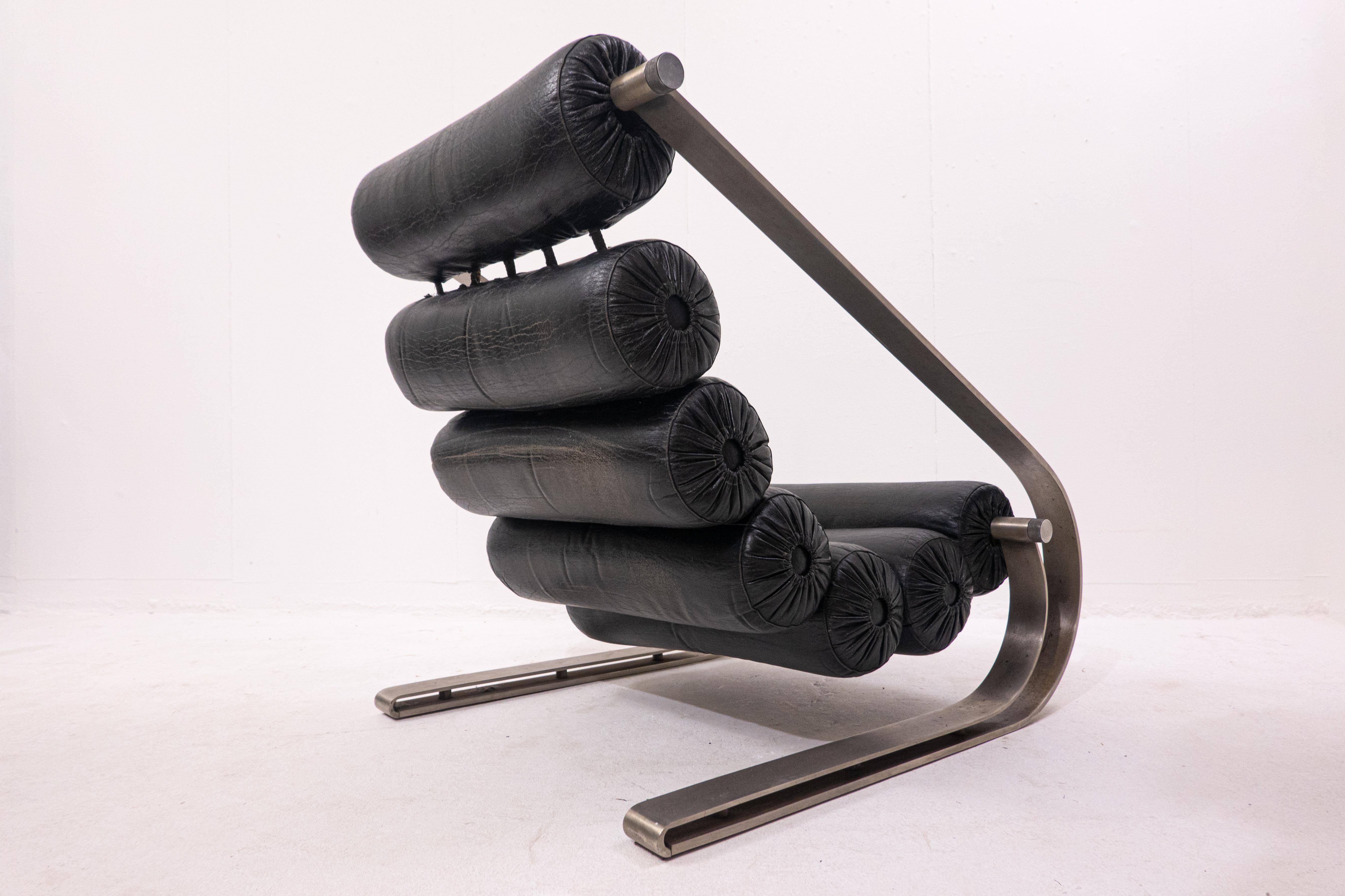 Marzio Cecchi 'Balestra' Lounge Chair, Original Black Vegan Leather, Italy, 1968 4