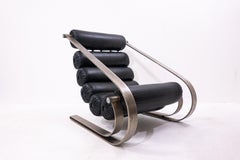 Marzio Cecchi 'Balestra' Lounge Chair, Original Black Vegan Leather, Italy, 1968