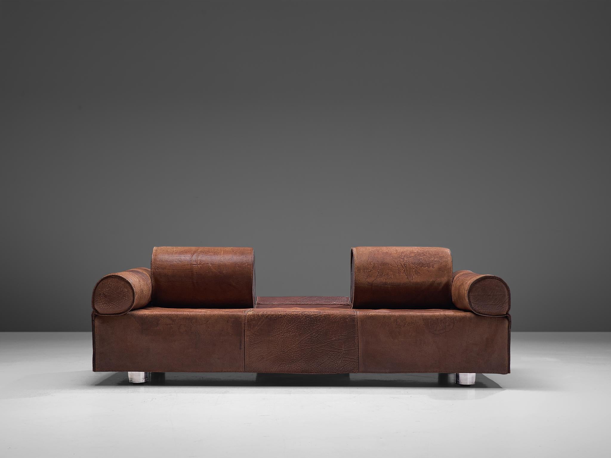 Metal Marzio Cecchi Brown Buffalo Leather Sofa