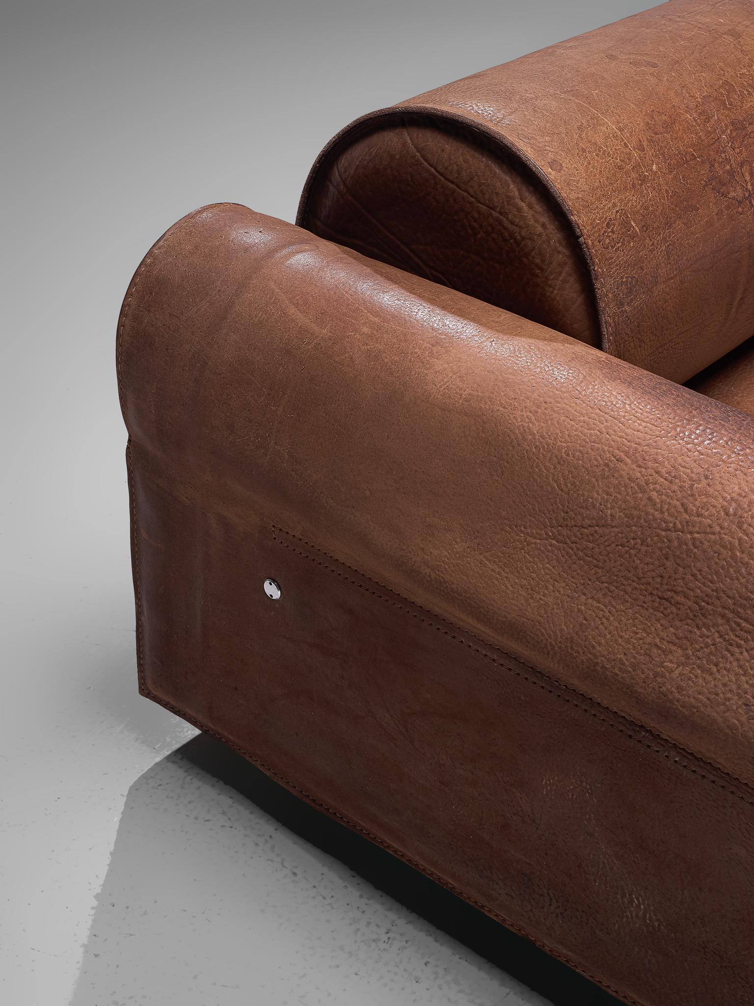 Italian Marzio Cecchi Brown Buffalo Leather Sofa