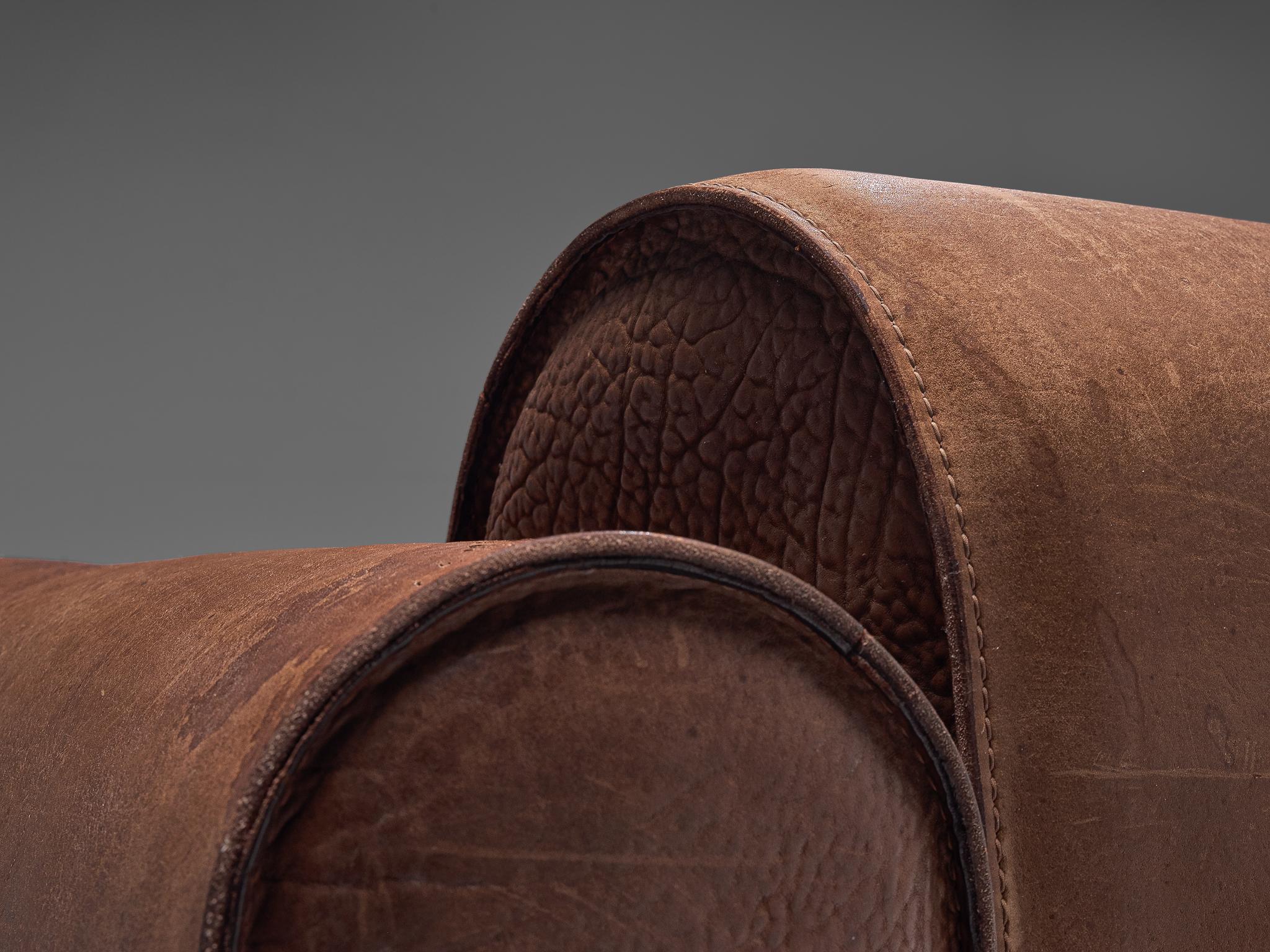Marzio Cecchi Brown Buffalo Leather Sofa In Good Condition In Waalwijk, NL