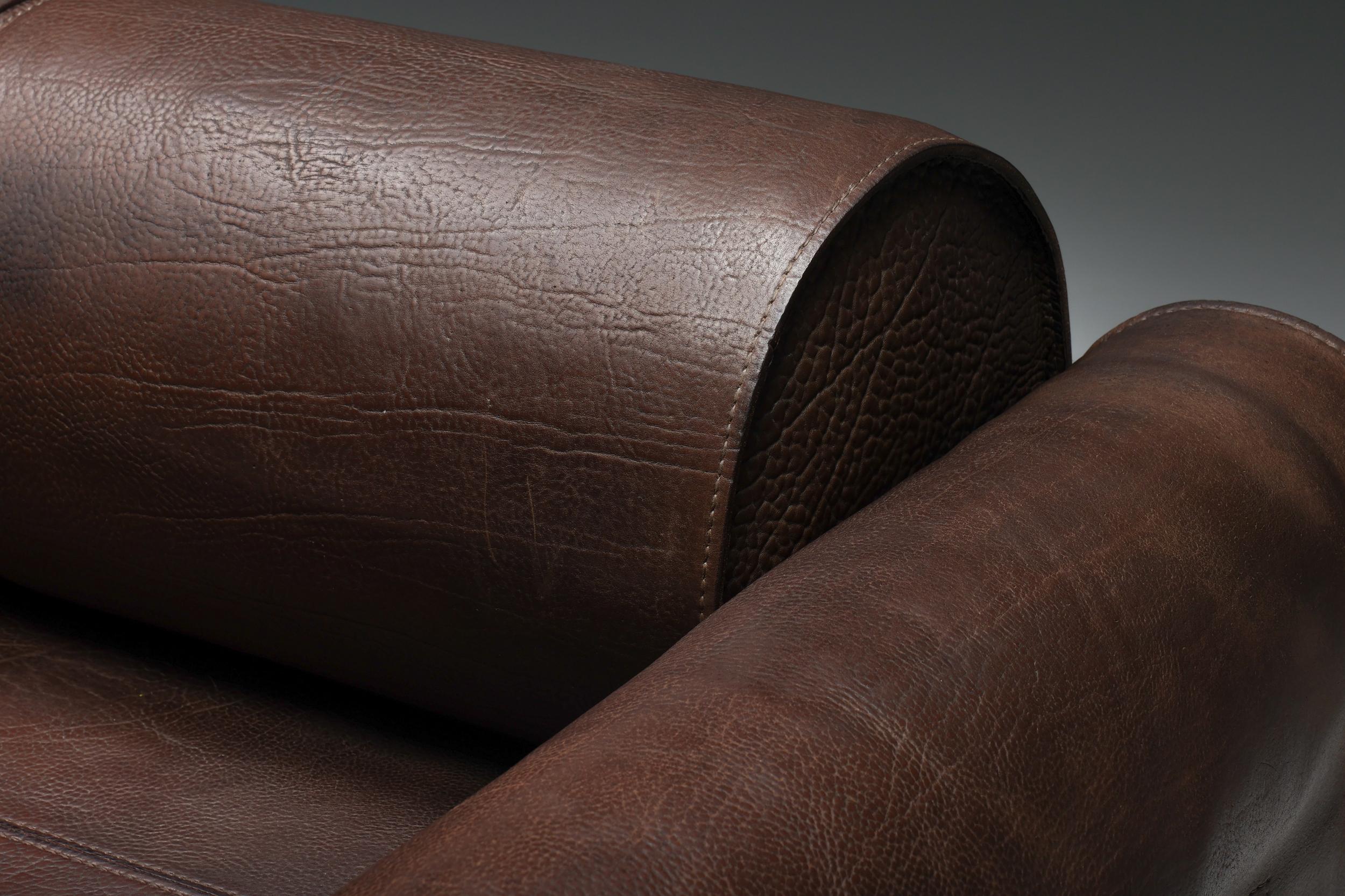 Marzio Cecchi Brown Buffalo Leather Sofa, Italy, 1970s For Sale 3