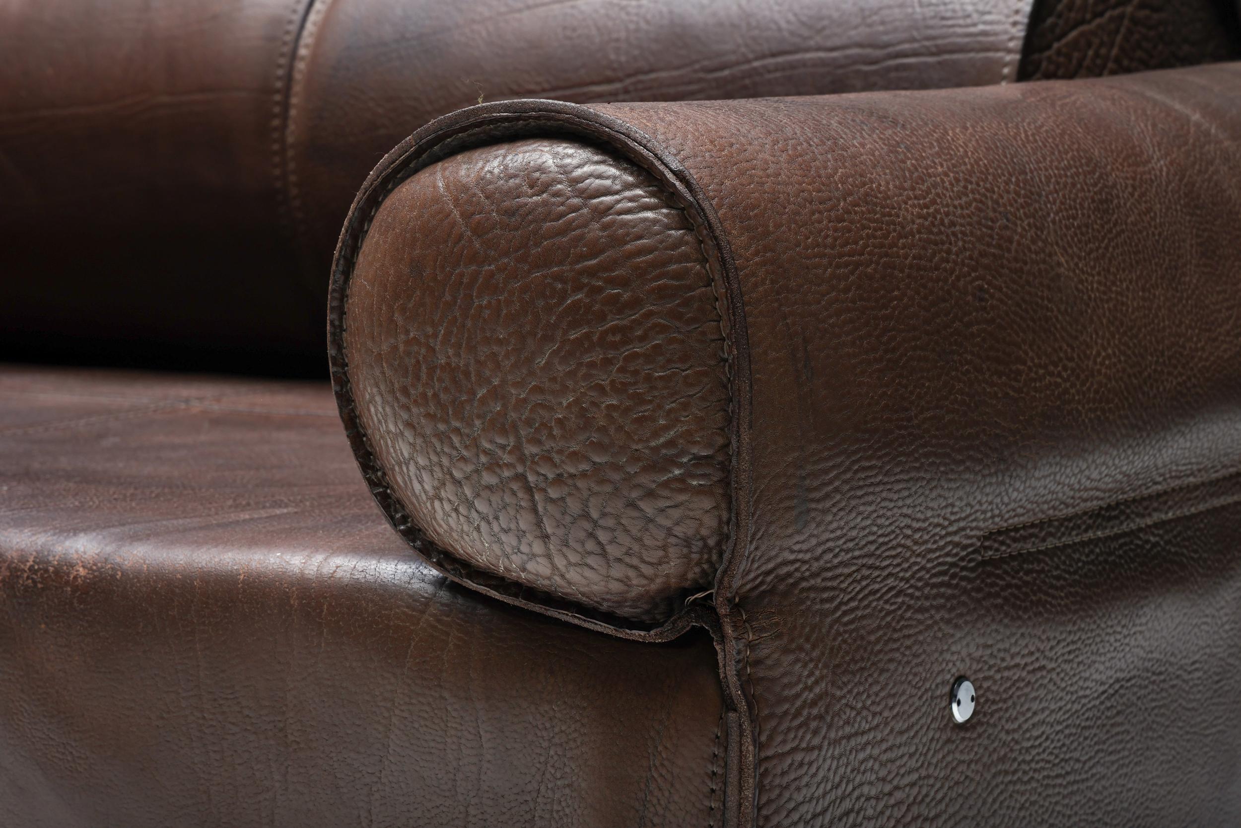 Marzio Cecchi Brown Buffalo Leather Sofa, Italy, 1970s For Sale 4